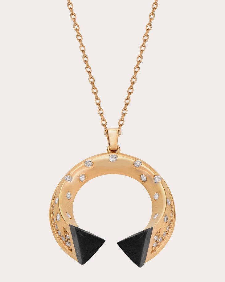 Mini Balance 18K Gold Onyx and Diamond Pendant Necklace