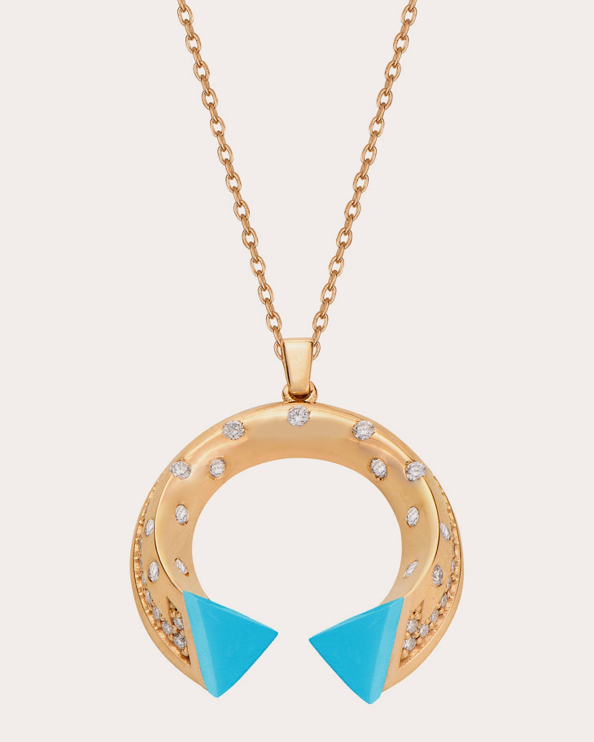 Mini Balance 18K Gold Turquoise and Diamond Pendant Necklace