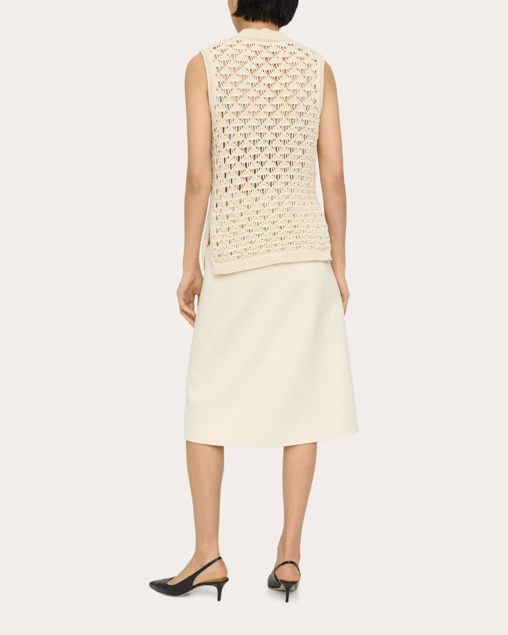 Open-Stitch Crewneck Sweater Vest