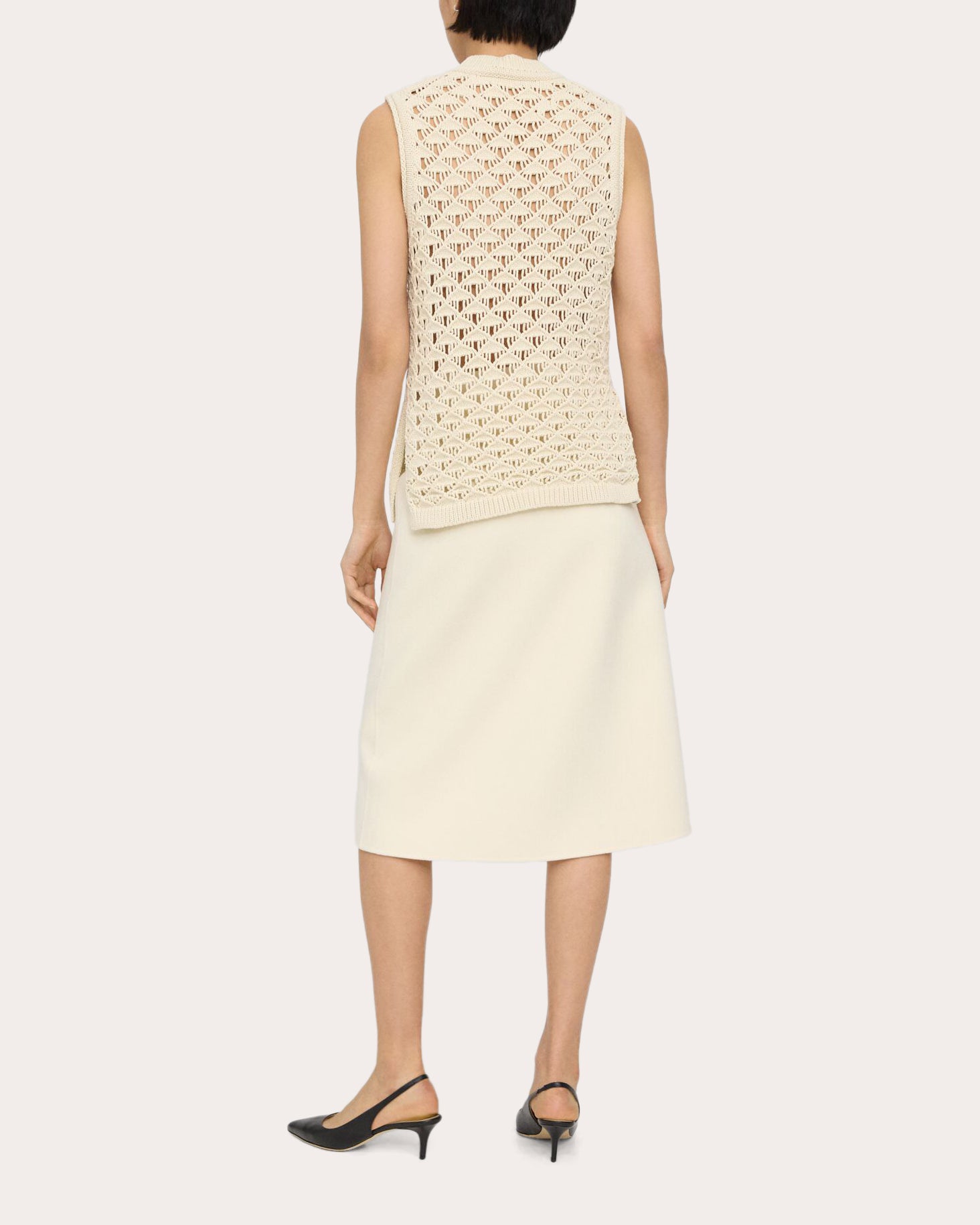Open-Stitch Crewneck Sweater Vest