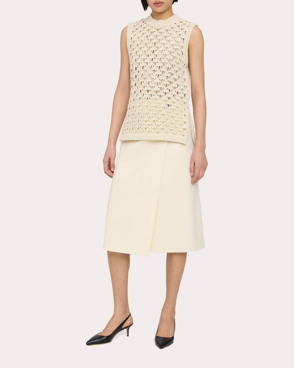 Open-Stitch Crewneck Sweater Vest