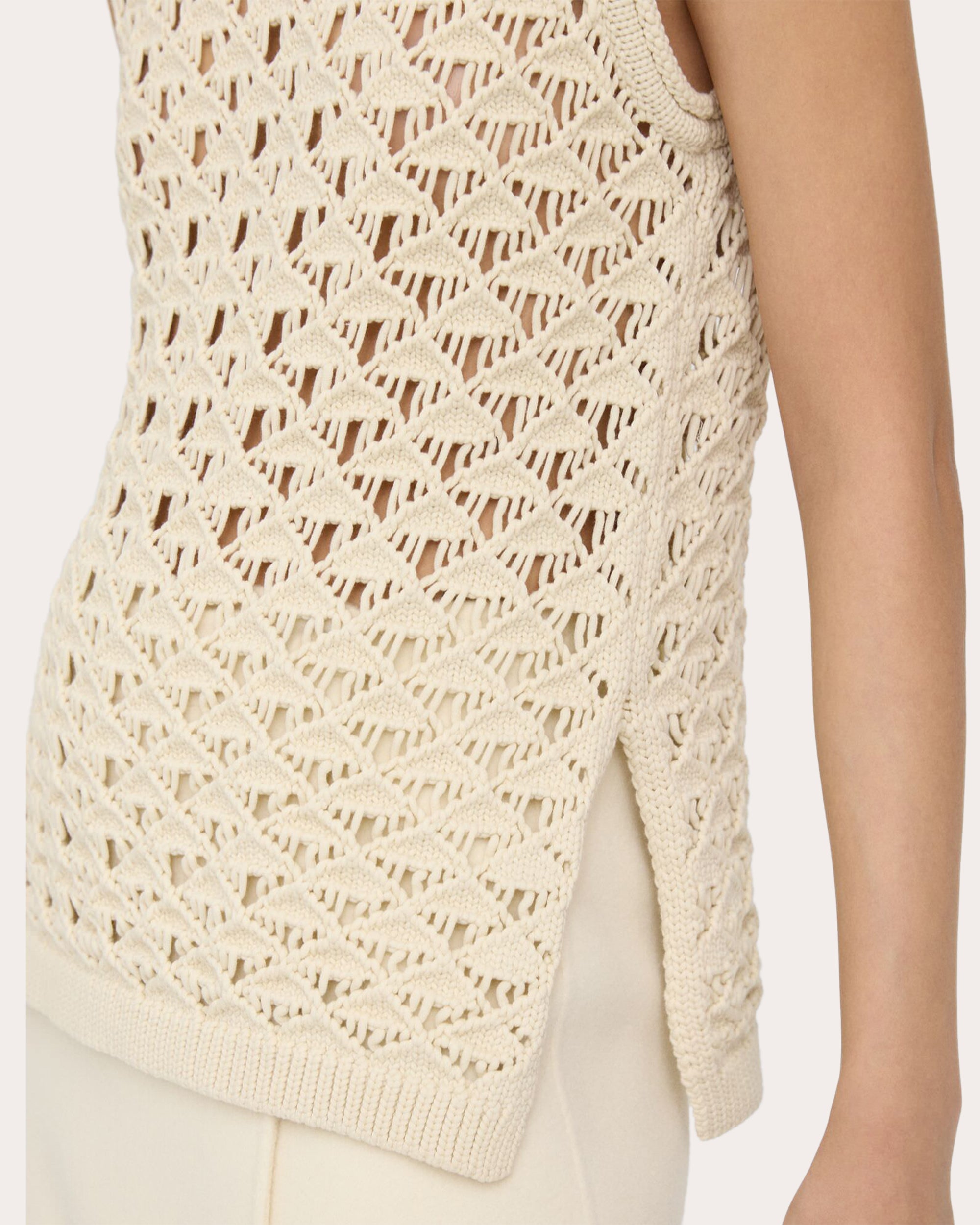 Open-Stitch Crewneck Sweater Vest