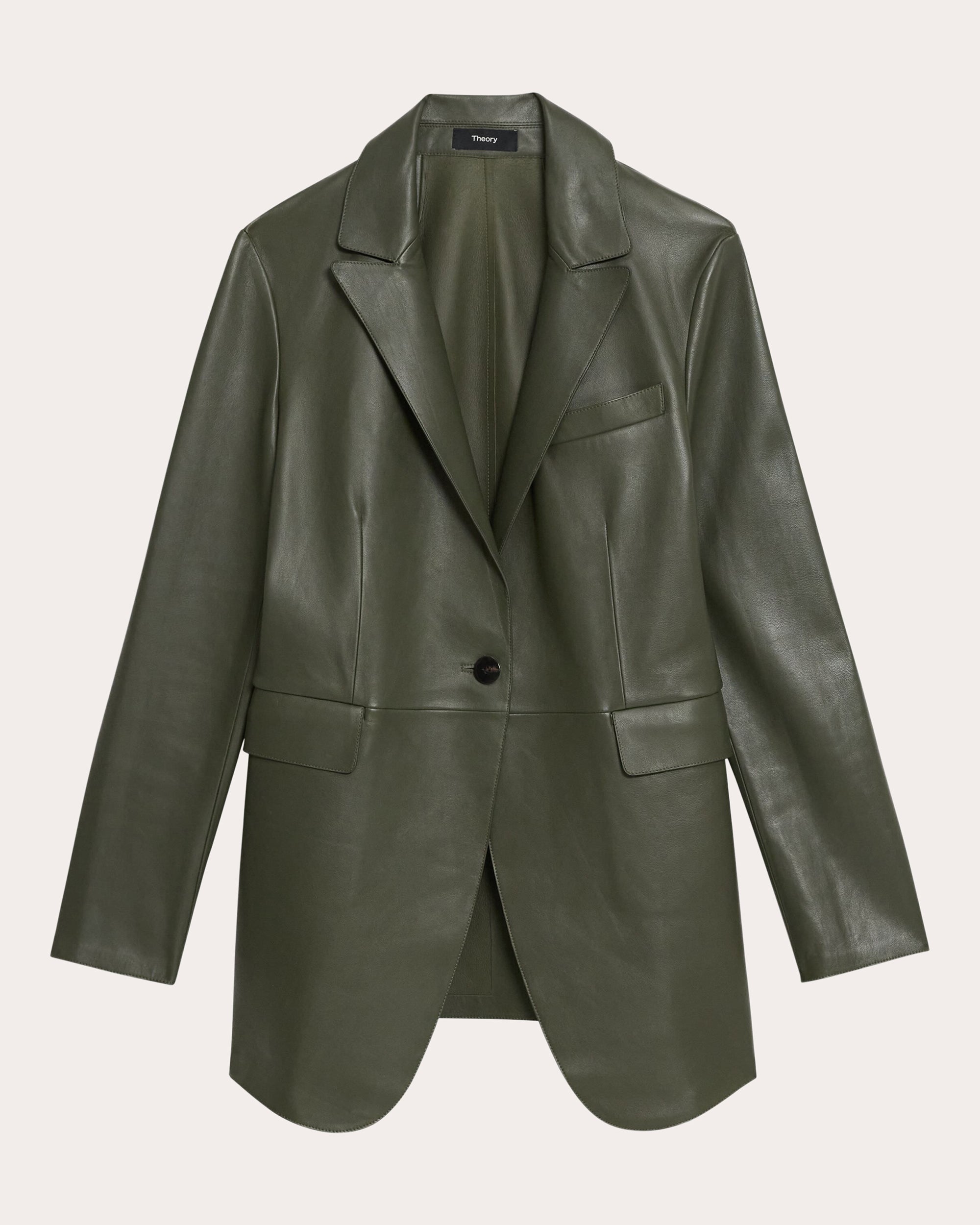 Rounded Etiennette Long Leather Blazer