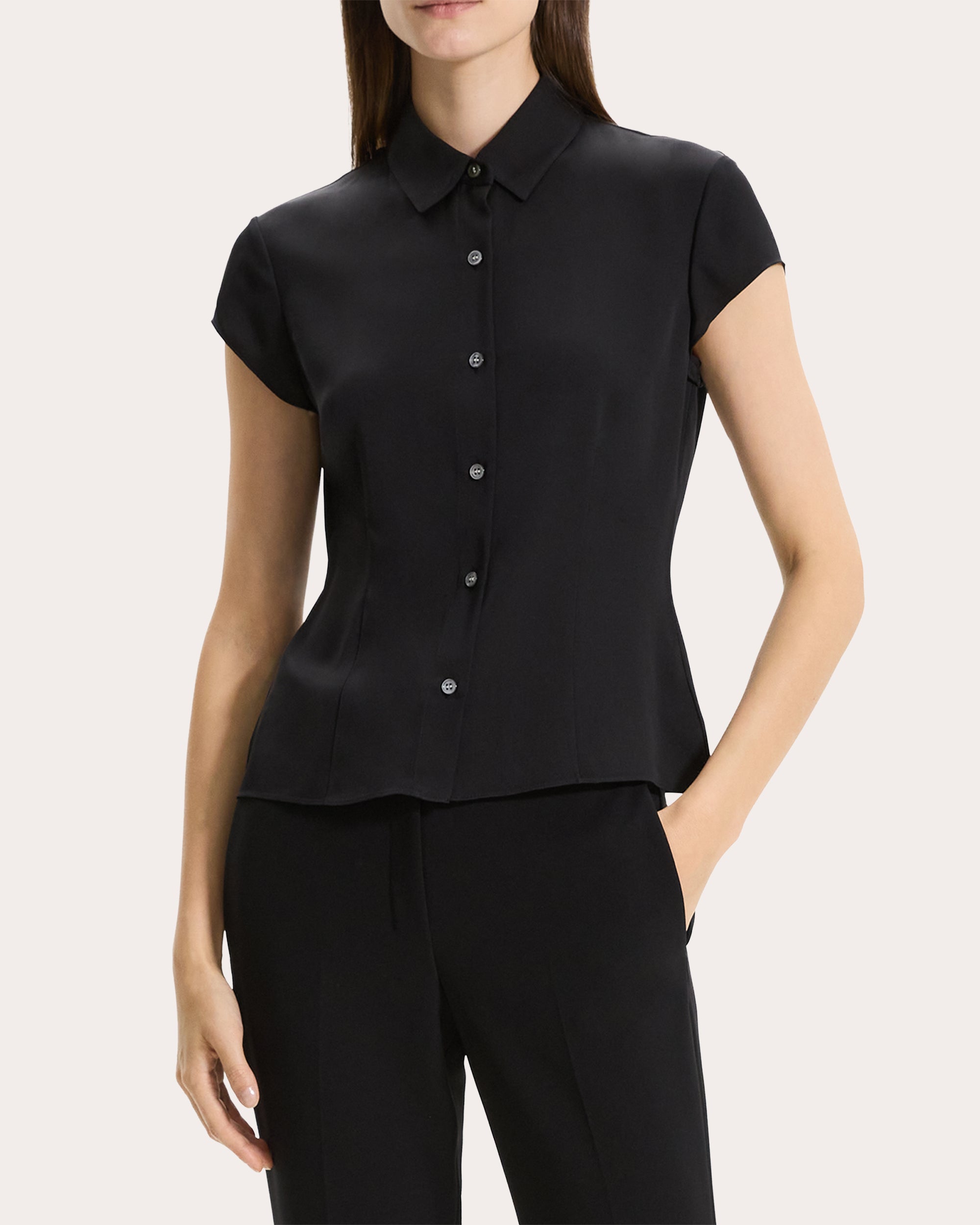 Silk Cap-Sleeve Shirt