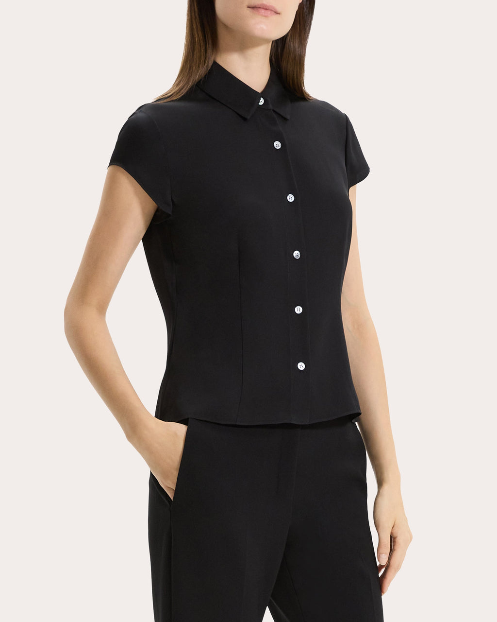 Silk Cap-Sleeve Shirt