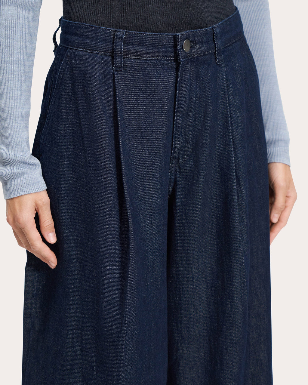 Pleated Wide-Leg Denim Pants