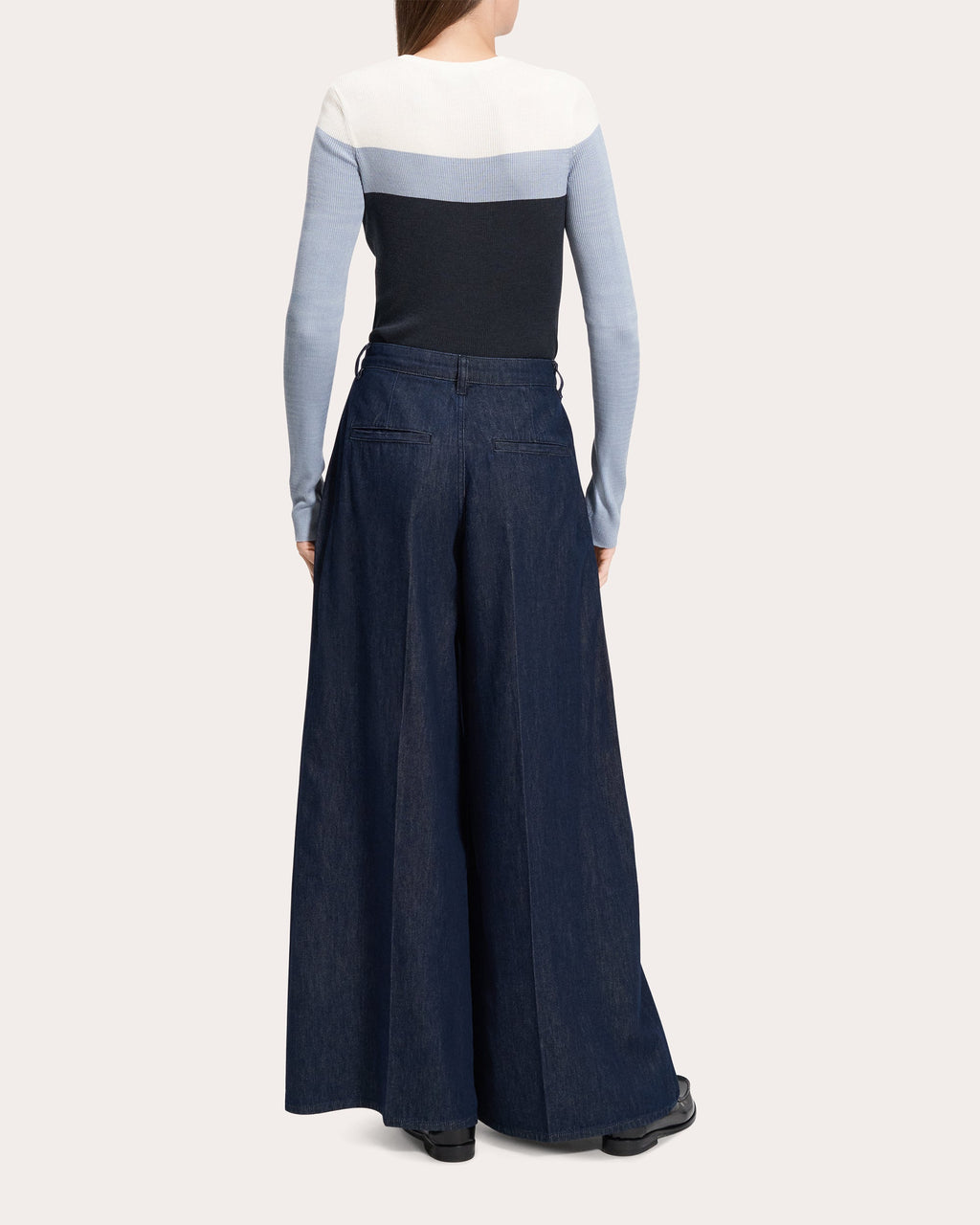 Pleated Wide-Leg Denim Pants