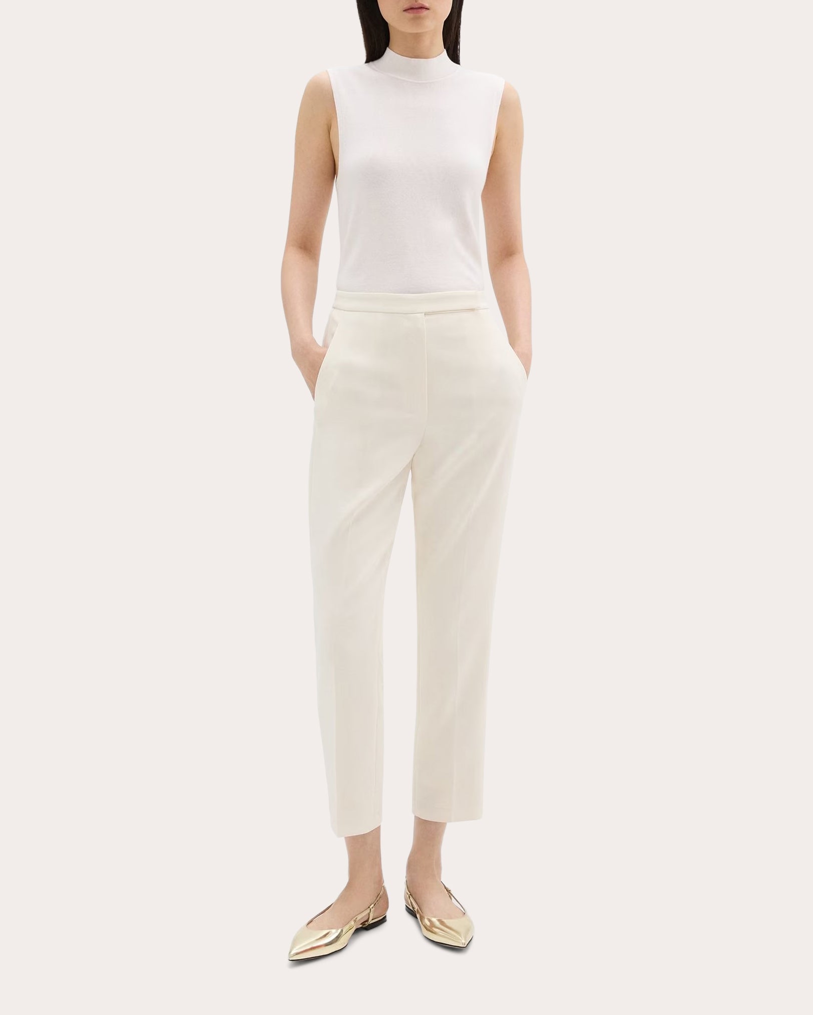 Cropped Slim-Cut Crepe Pants