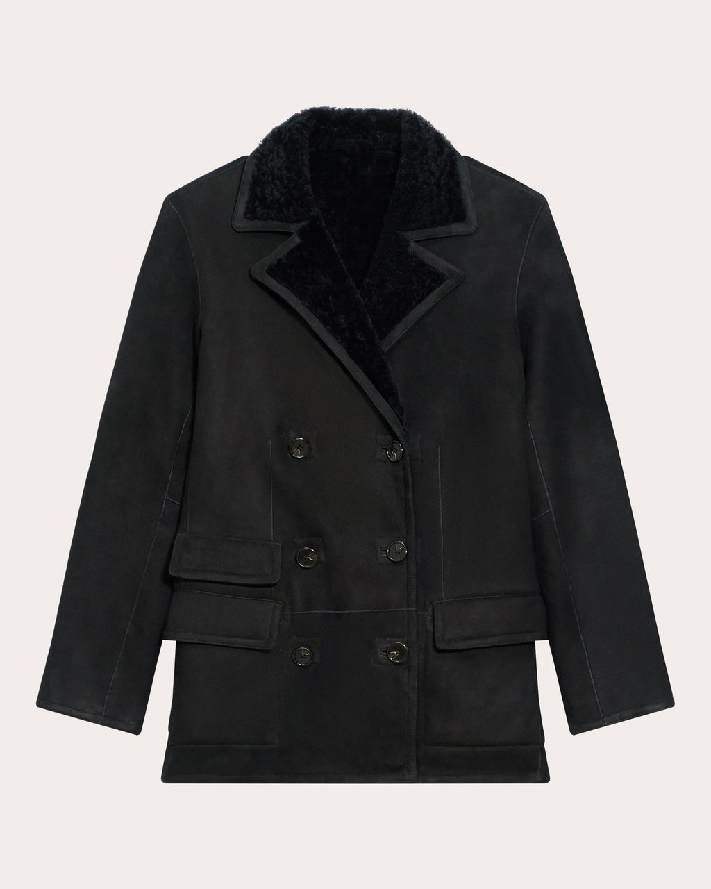 Reversible Suede Shearling Peacoat Blazer