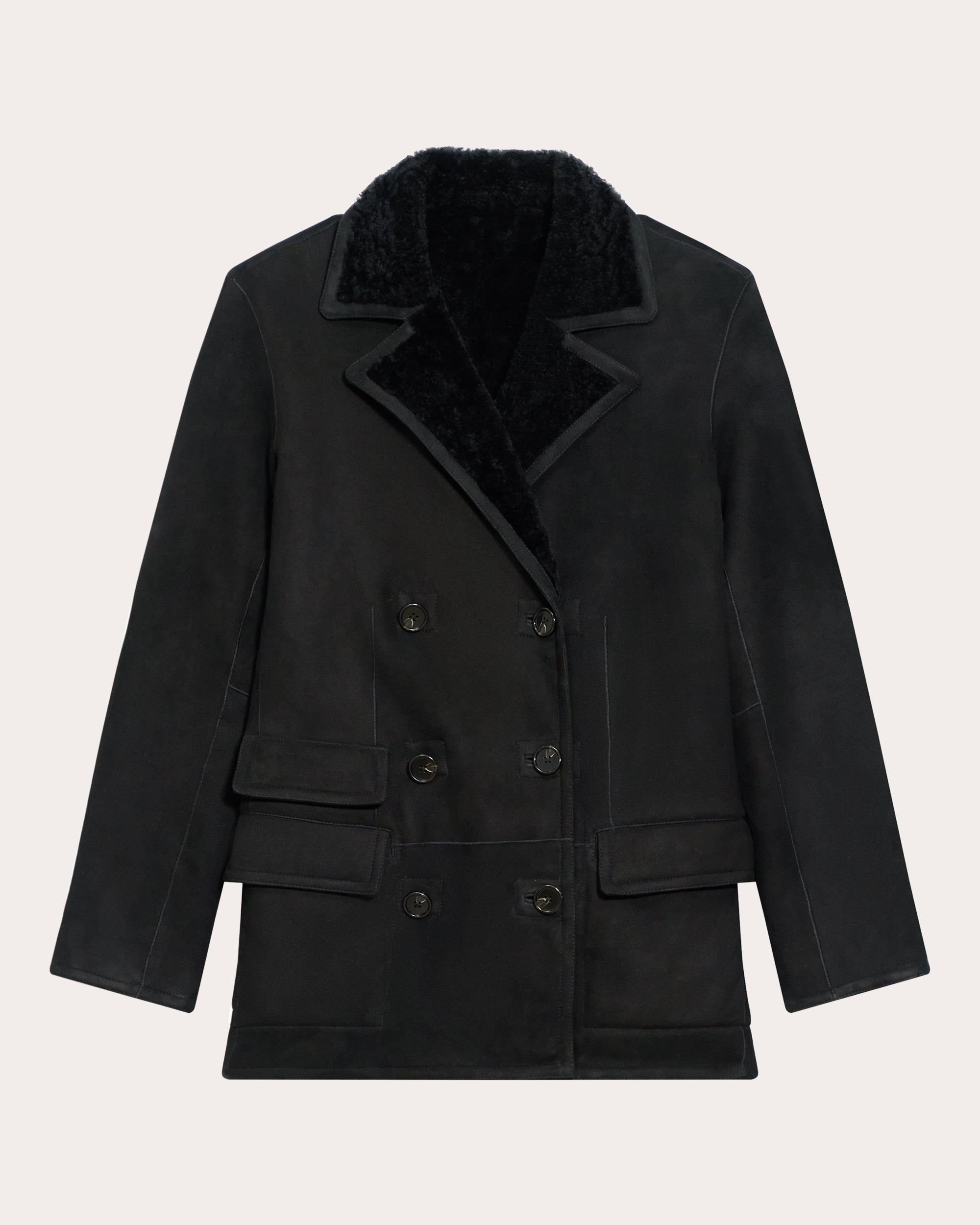 Reversible Suede Shearling Peacoat Blazer