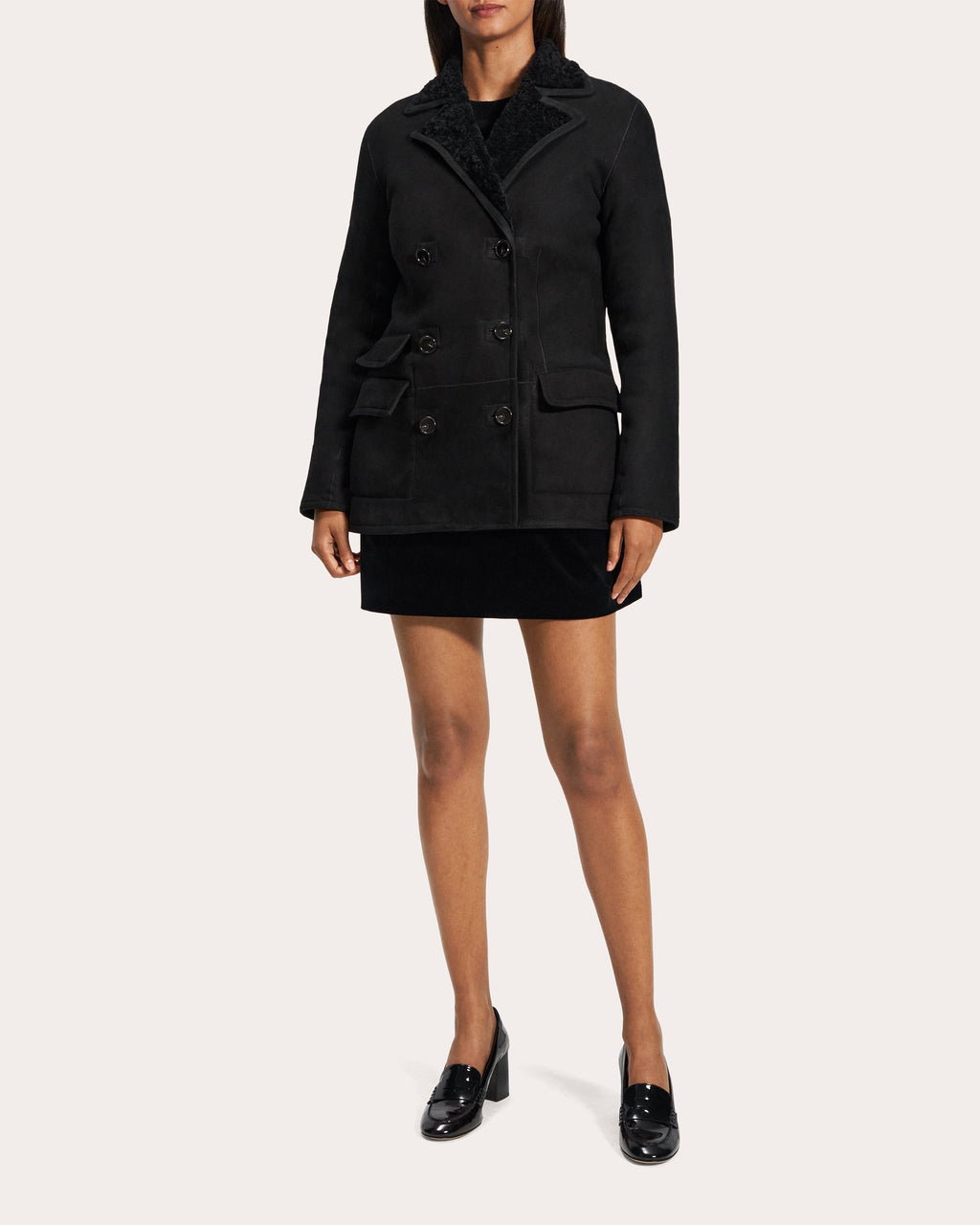 Reversible Suede Shearling Peacoat Blazer
