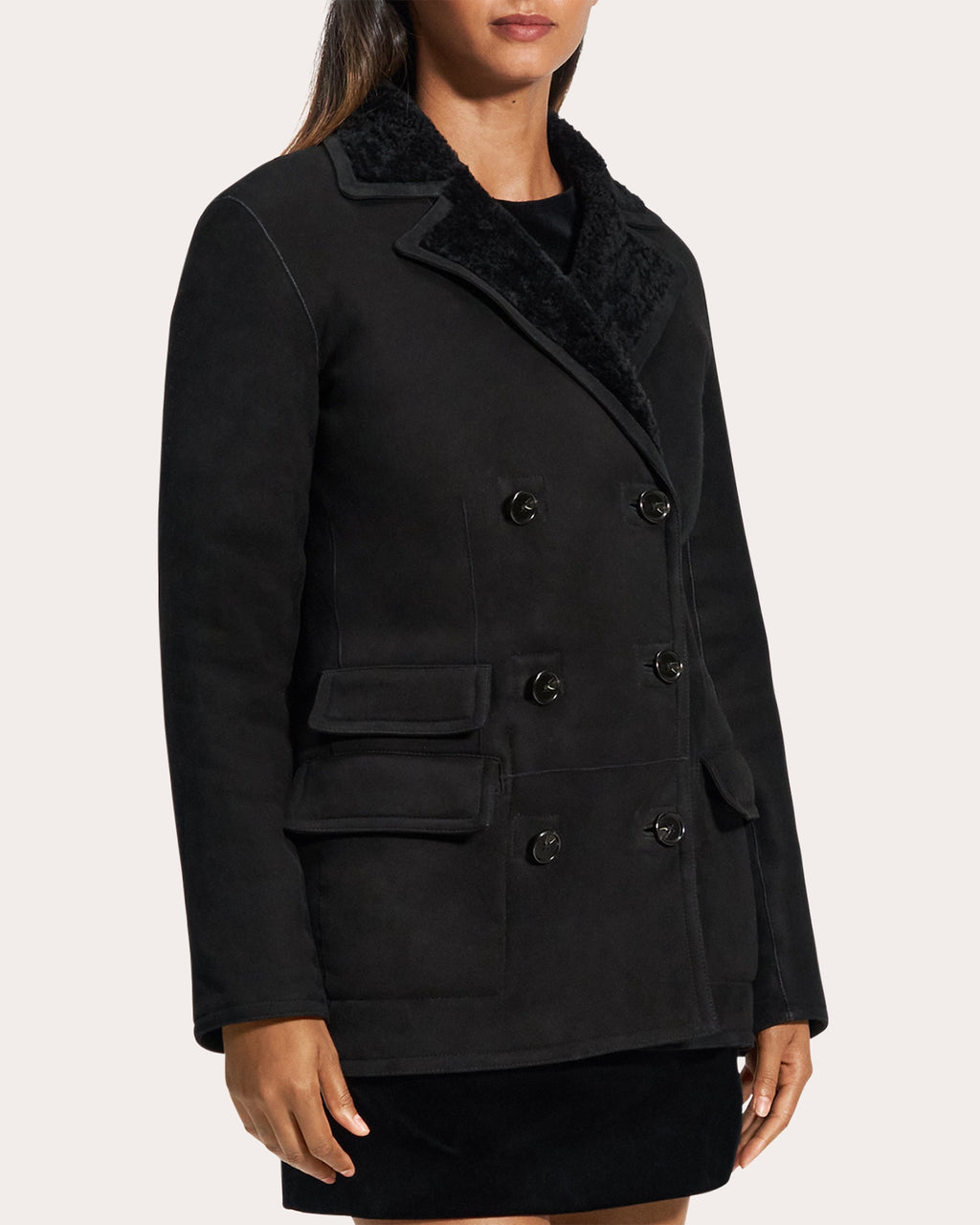 Reversible Suede Shearling Peacoat Blazer