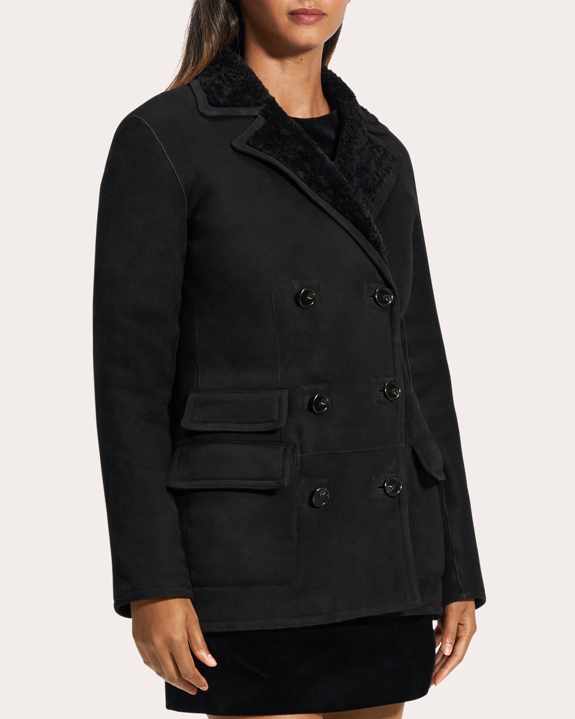 Reversible Suede Shearling Peacoat Blazer