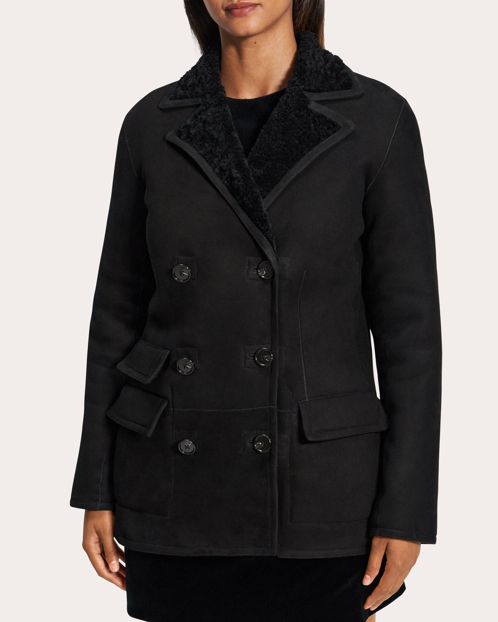 Reversible Suede Shearling Peacoat Blazer