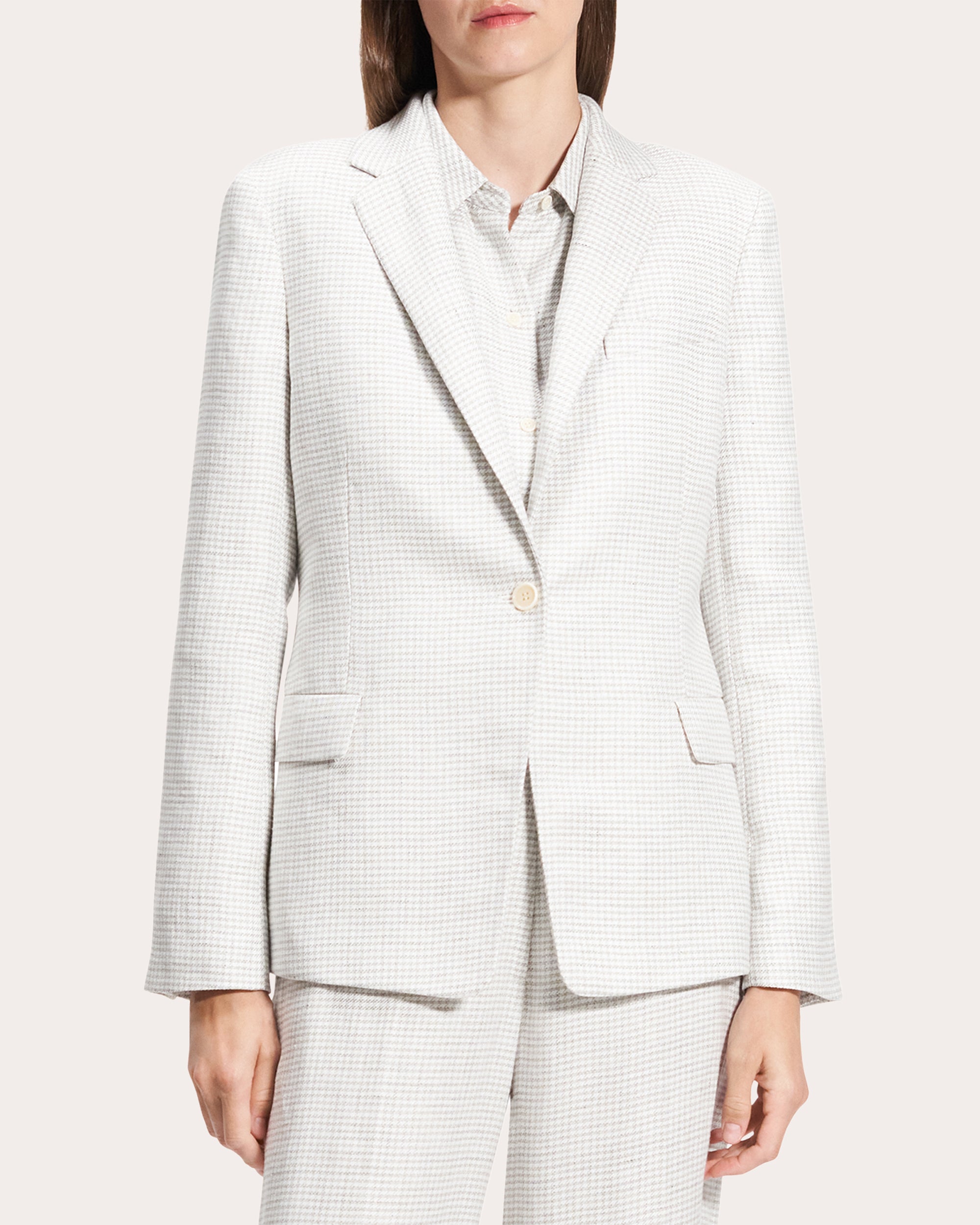 Houndstooth Linen Slim-Fit Blazer