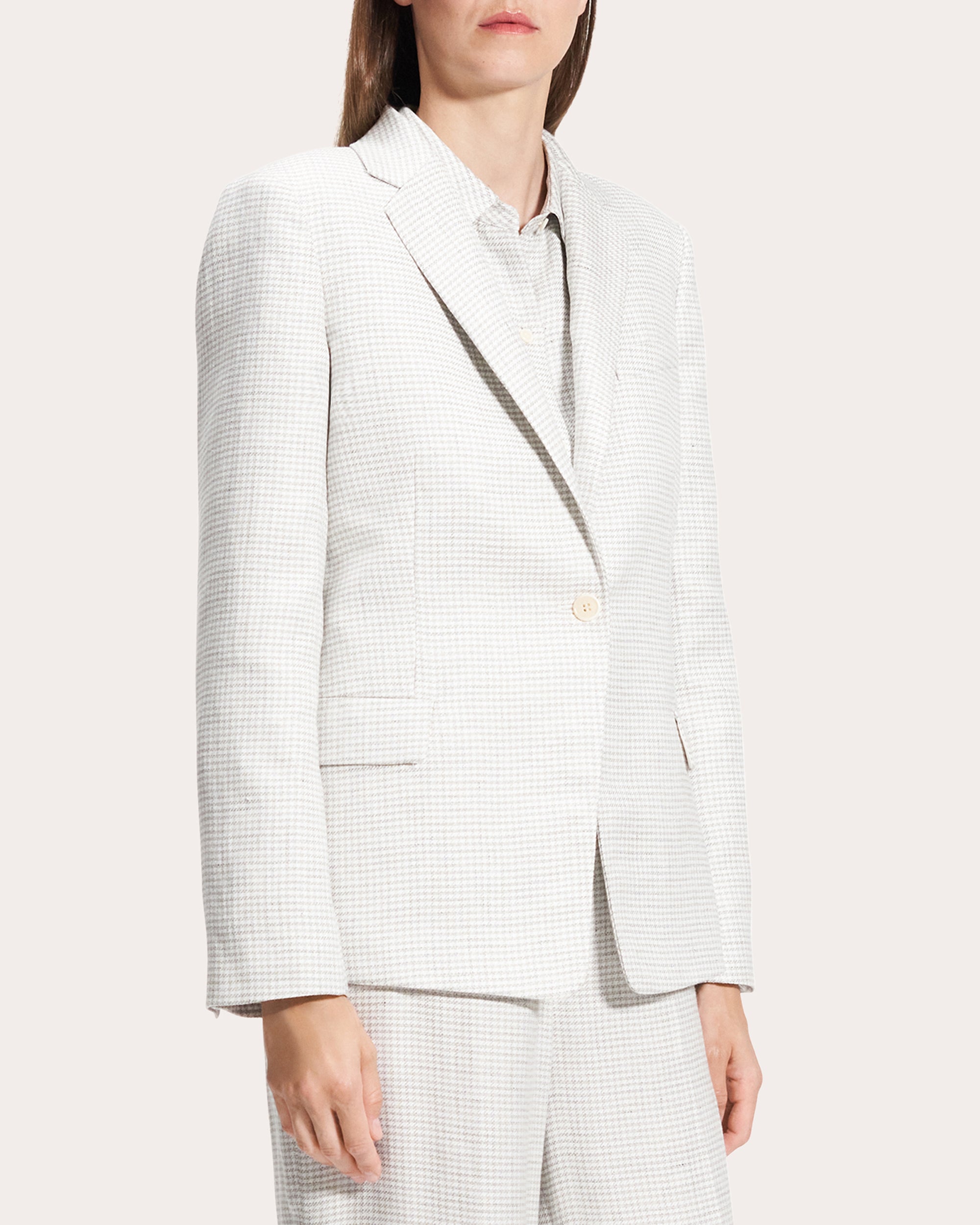 Houndstooth Linen Slim-Fit Blazer