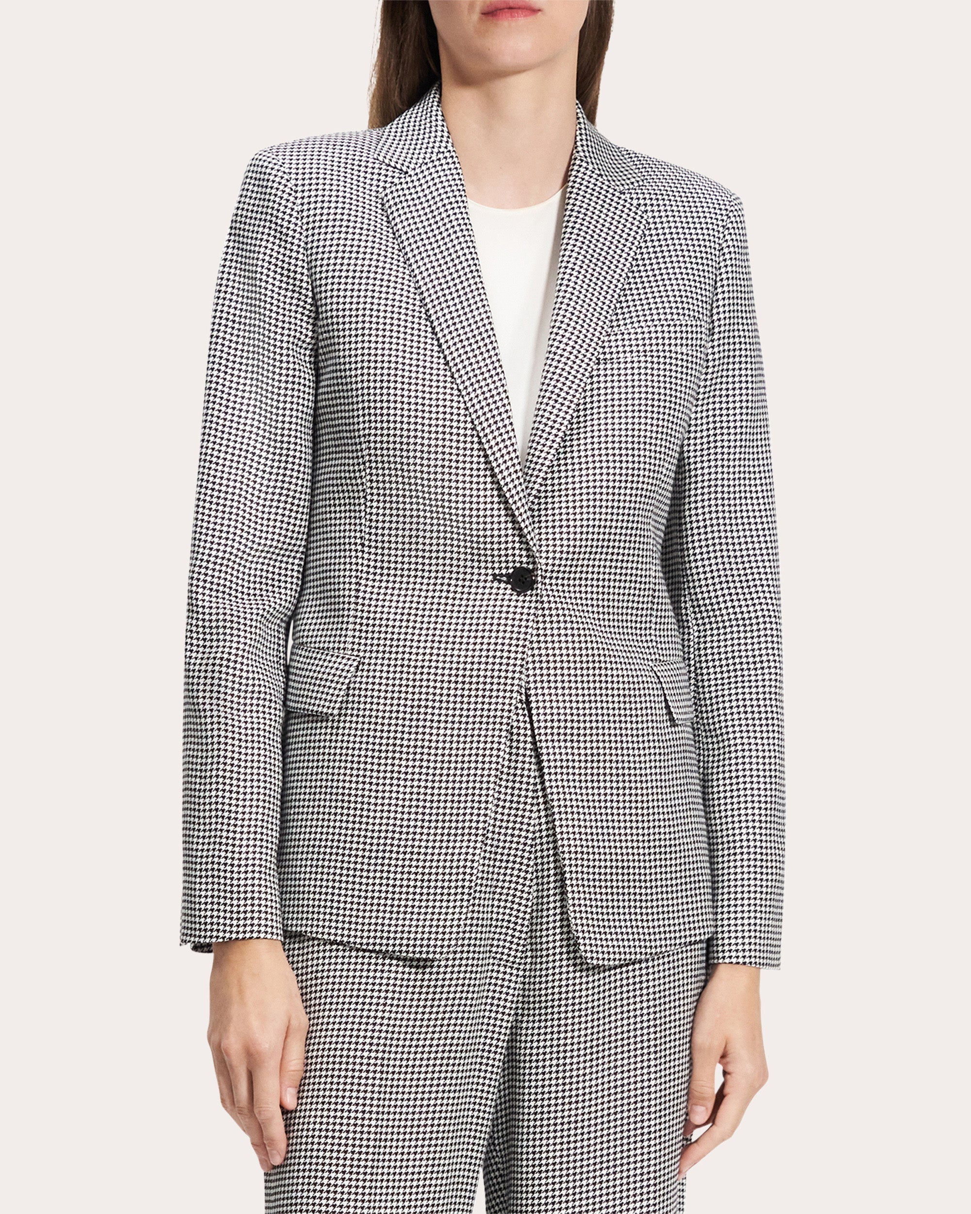 Houndstooth Linen Slim-Fit Blazer