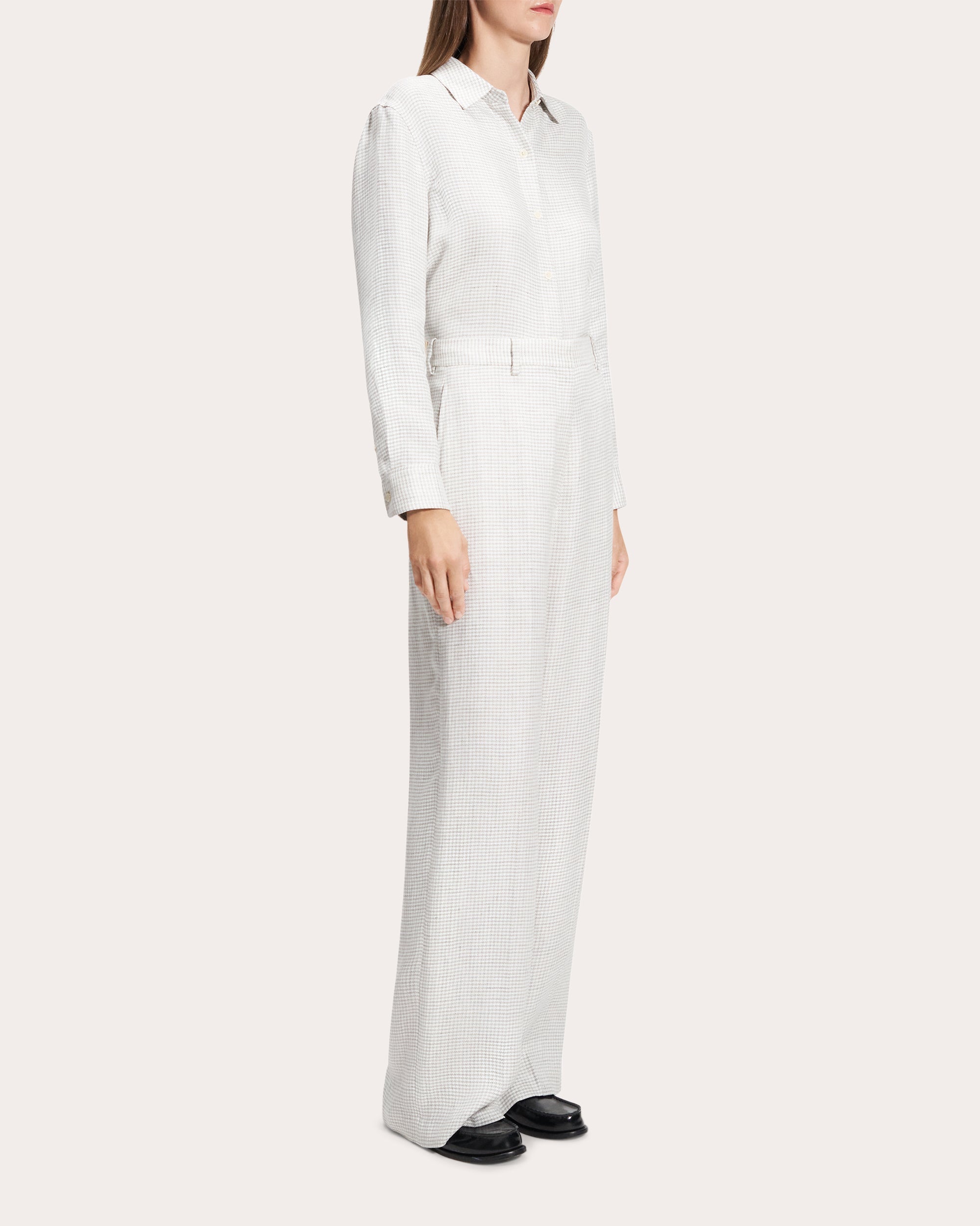 Houndstooth Linen Creased Straight-Leg Trousers