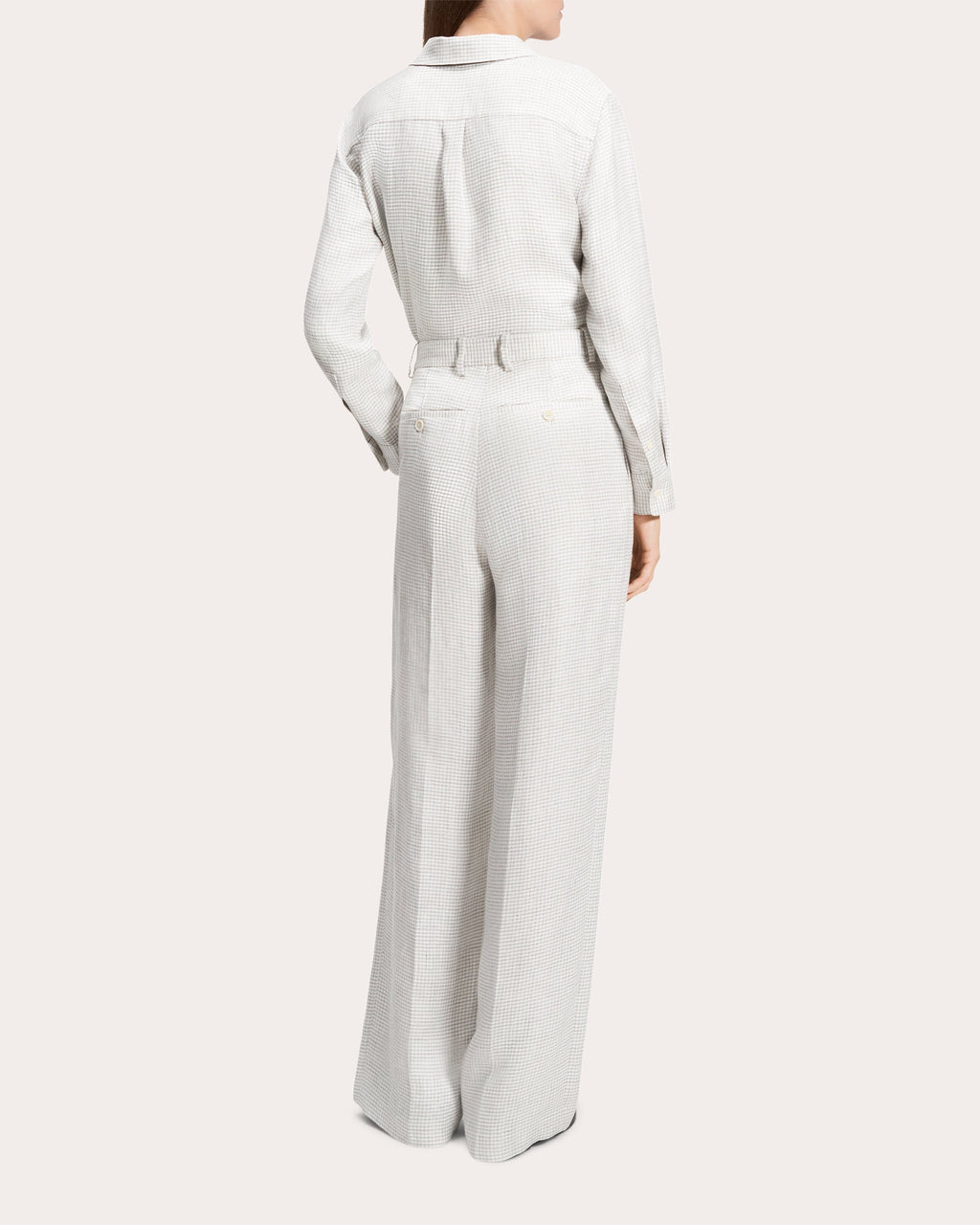 Houndstooth Linen Creased Straight-Leg Trousers