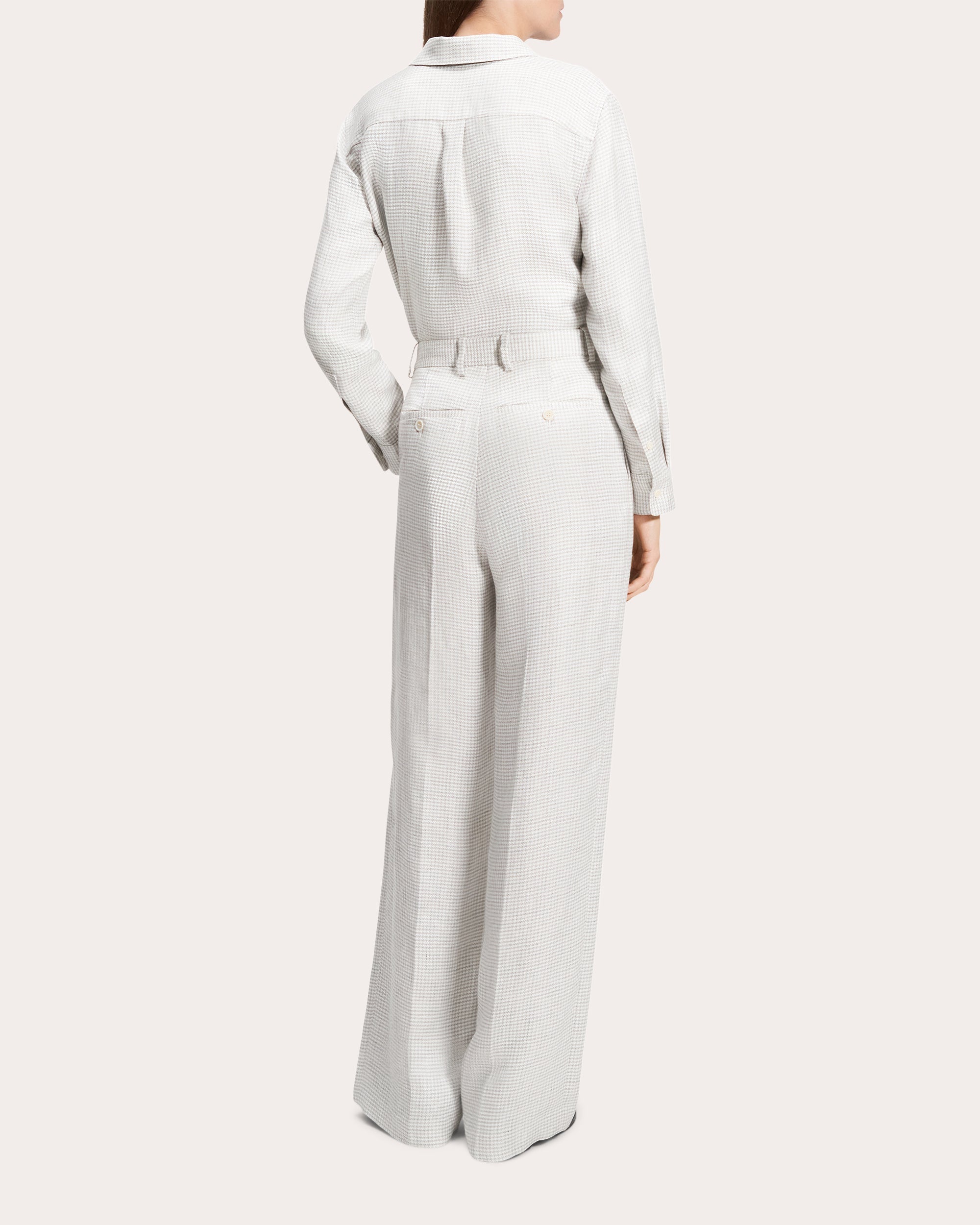 Houndstooth Linen Creased Straight-Leg Trousers