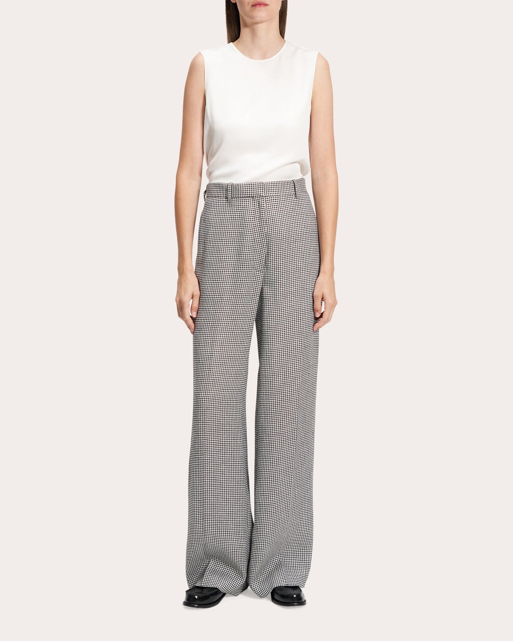 Houndstooth Linen Creased Straight-Leg Trousers
