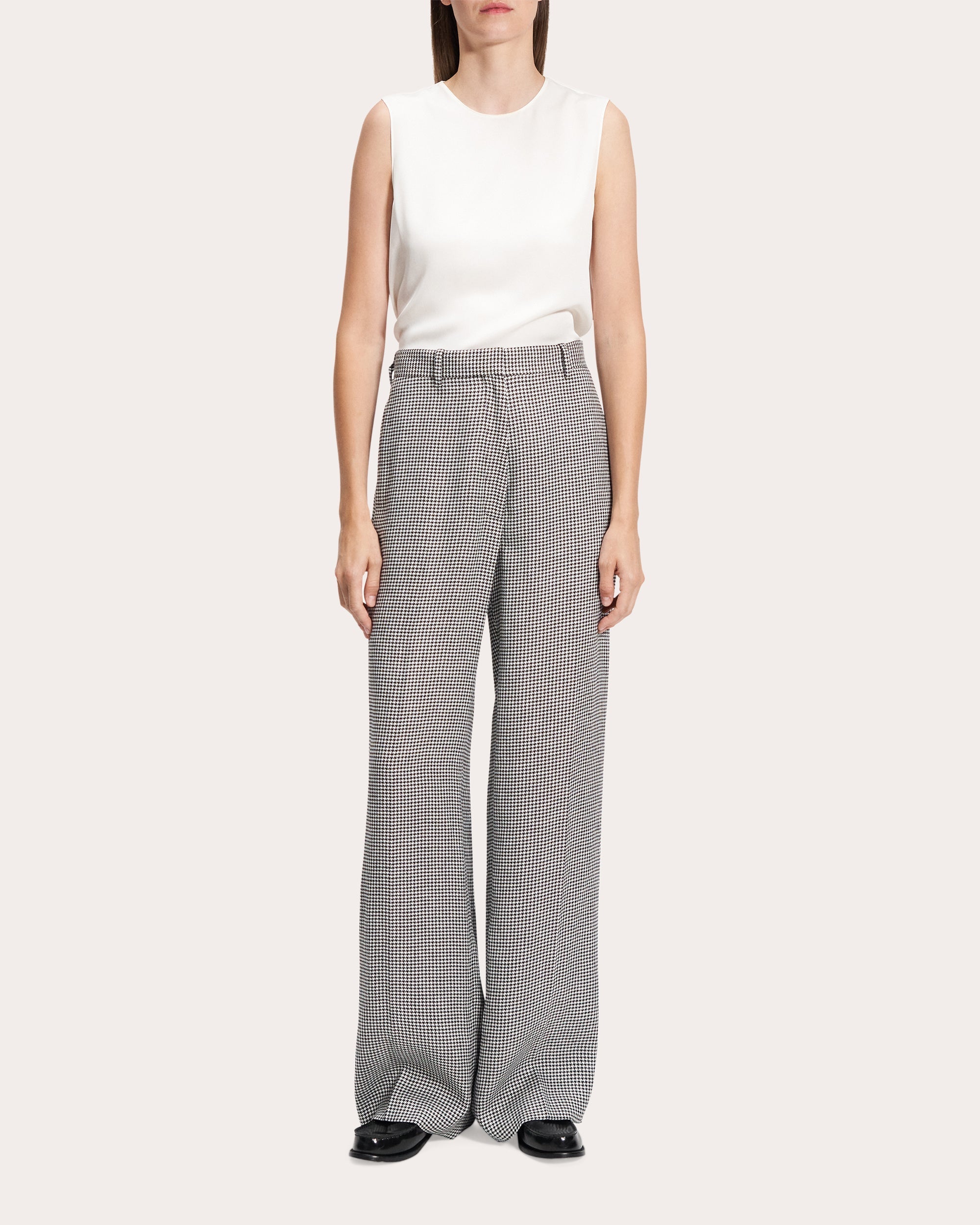 Houndstooth Linen Creased Straight-Leg Trousers