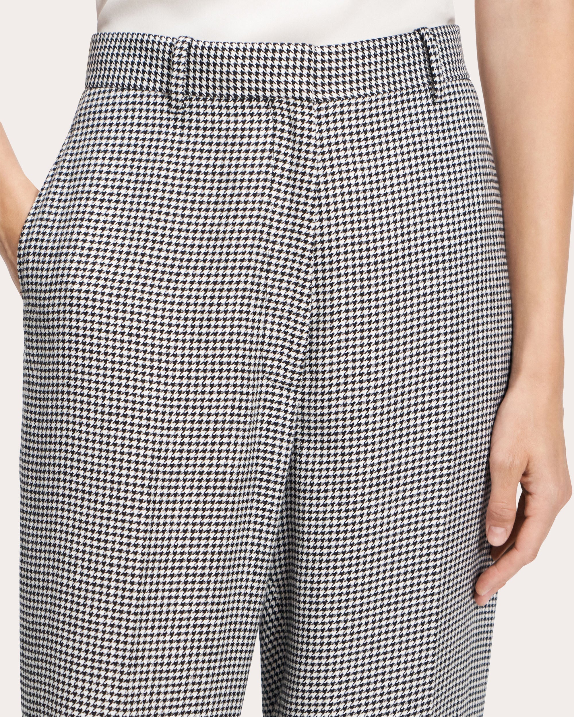 Houndstooth Linen Creased Straight-Leg Trousers