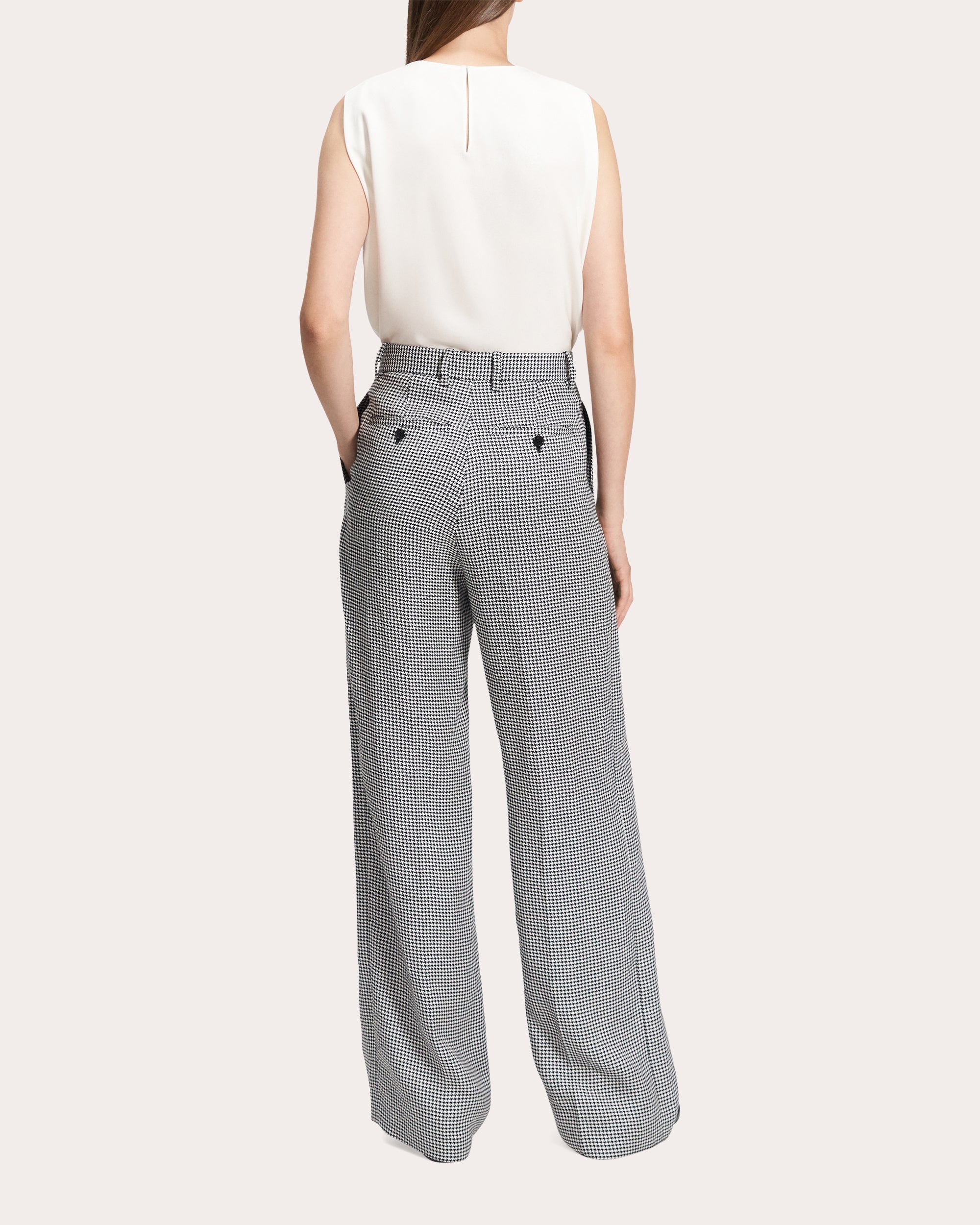Houndstooth Linen Creased Straight-Leg Trousers