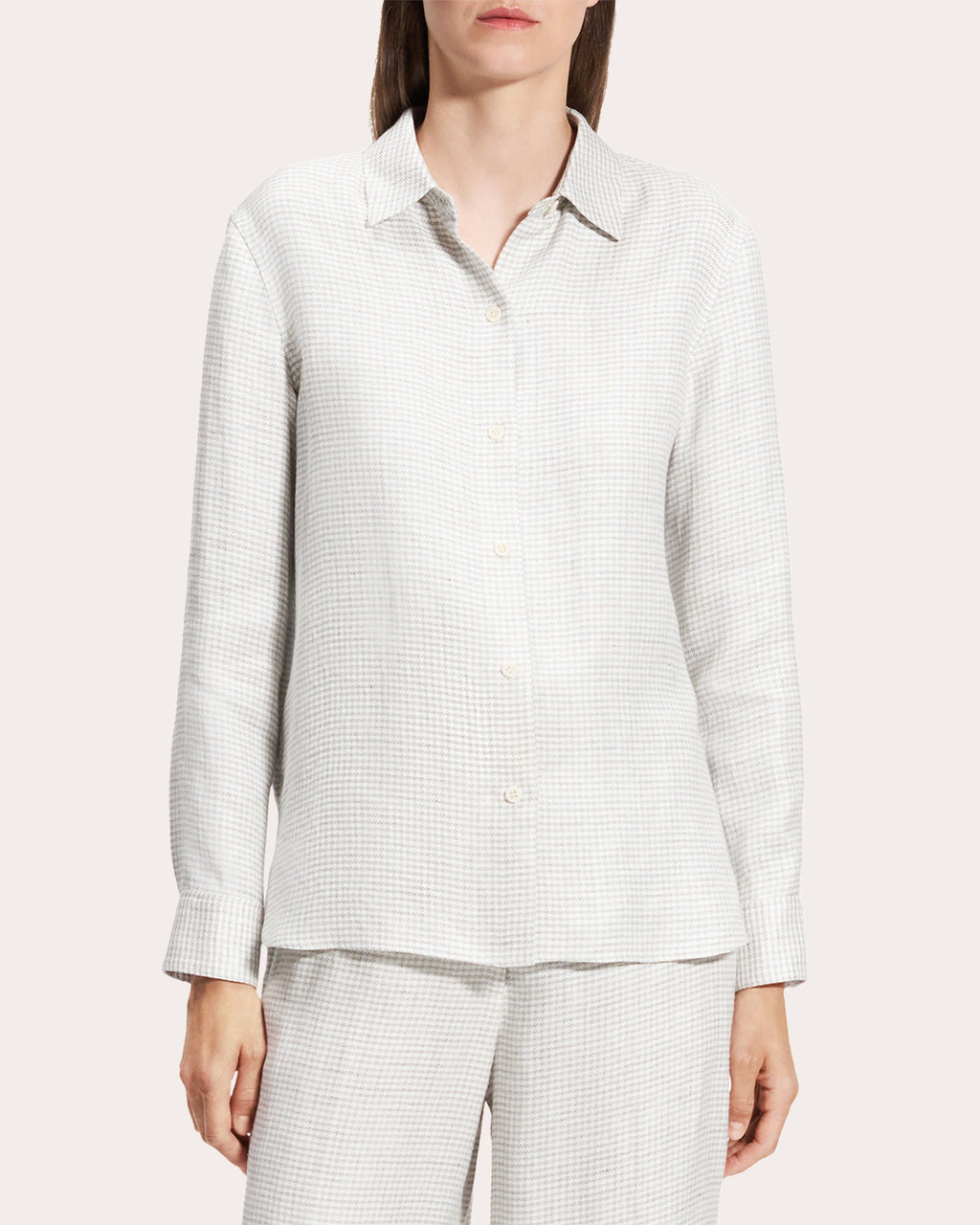 Houndstooth Linen Straight-Fit Button-Up