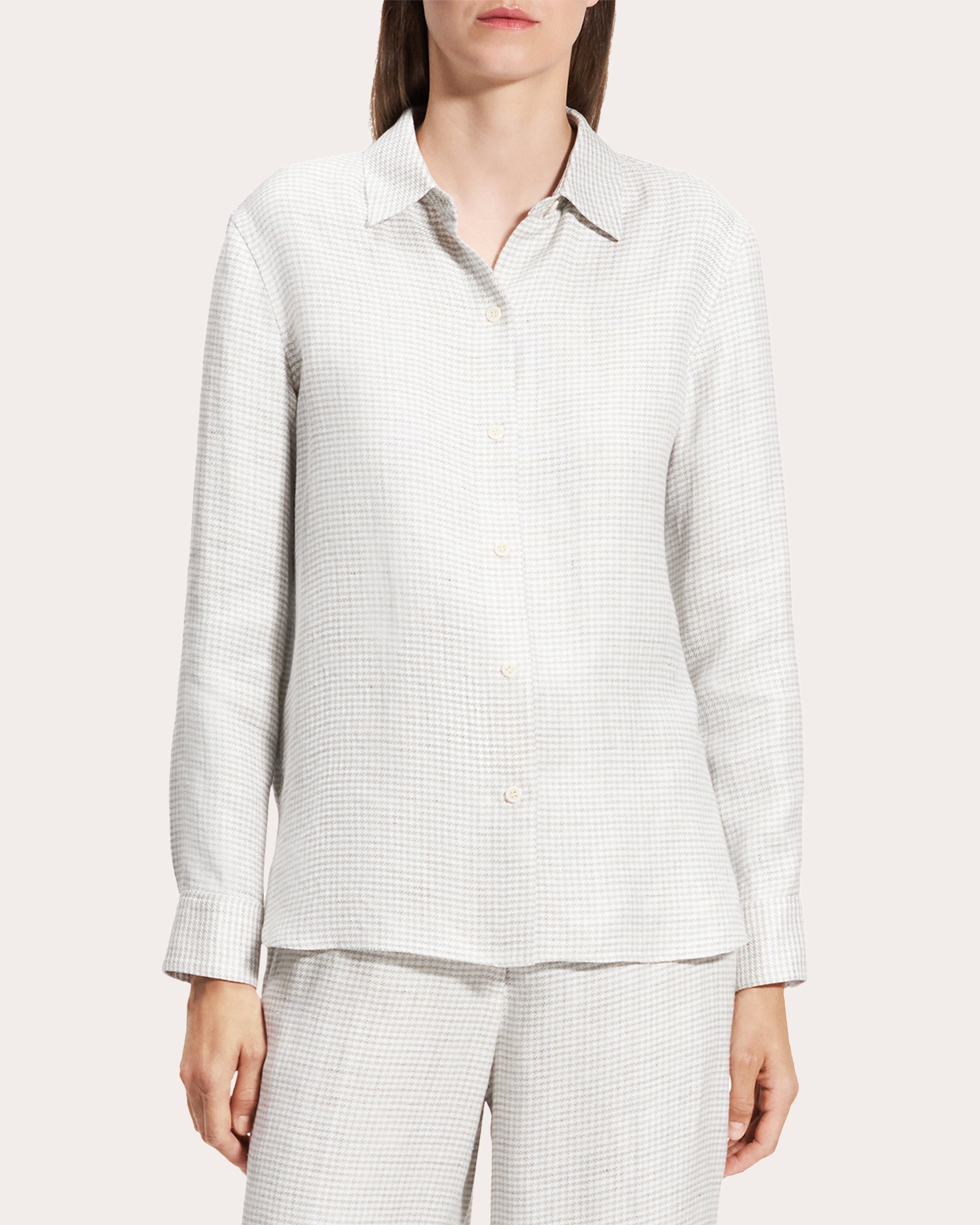 Houndstooth Linen Straight-Fit Button-Up