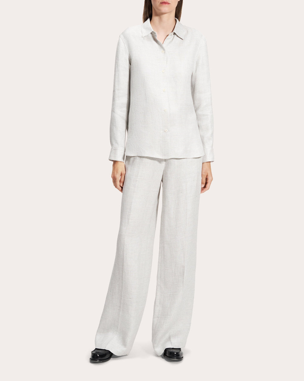Houndstooth Linen Straight-Fit Button-Up