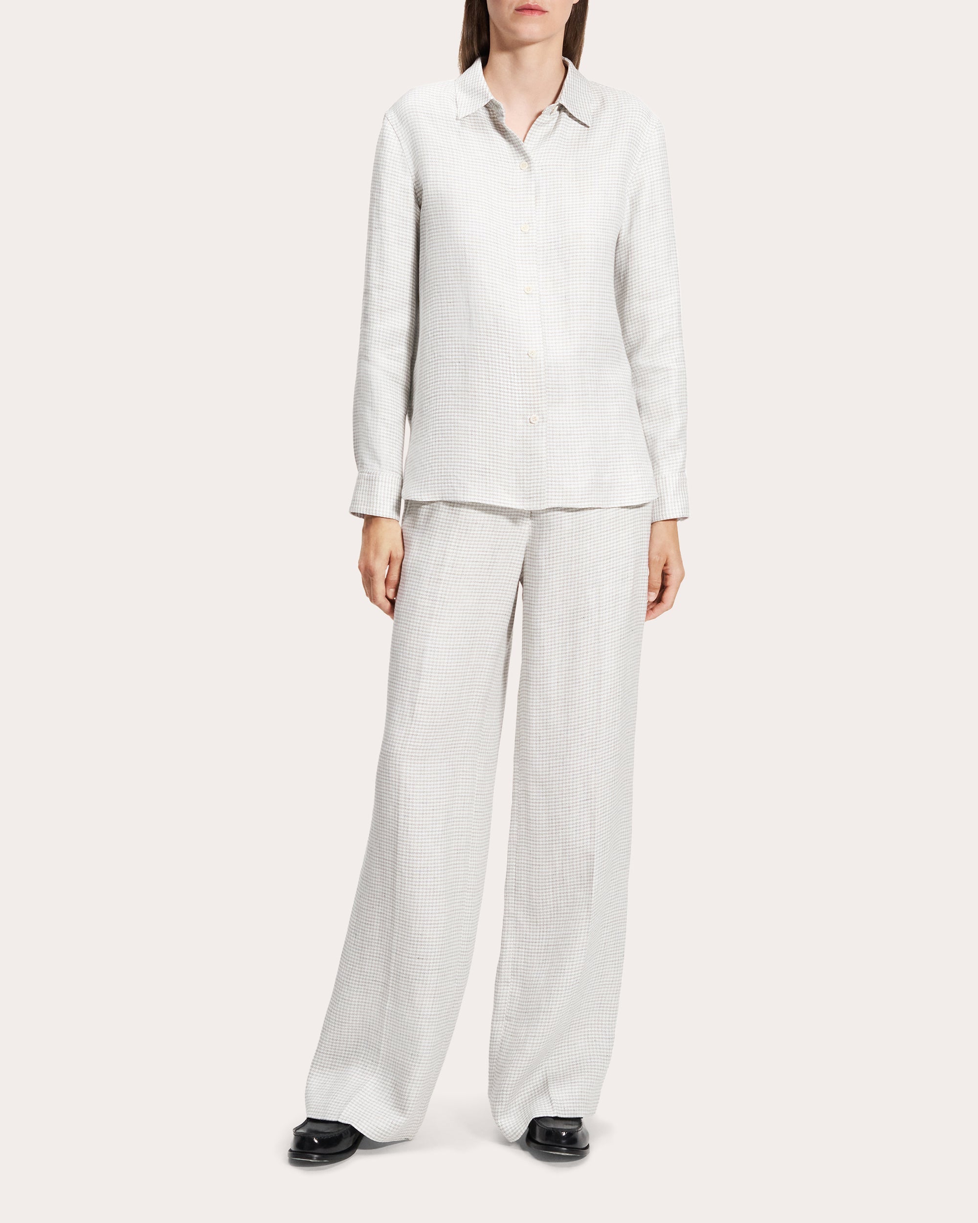 Houndstooth Linen Straight-Fit Button-Up