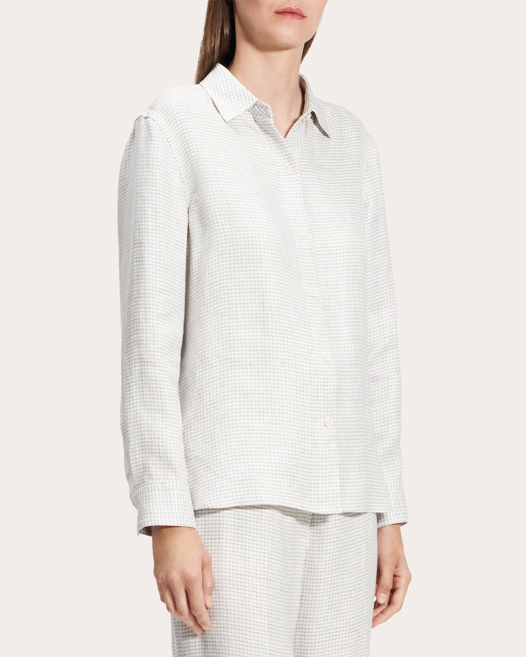 Houndstooth Linen Straight-Fit Button-Up