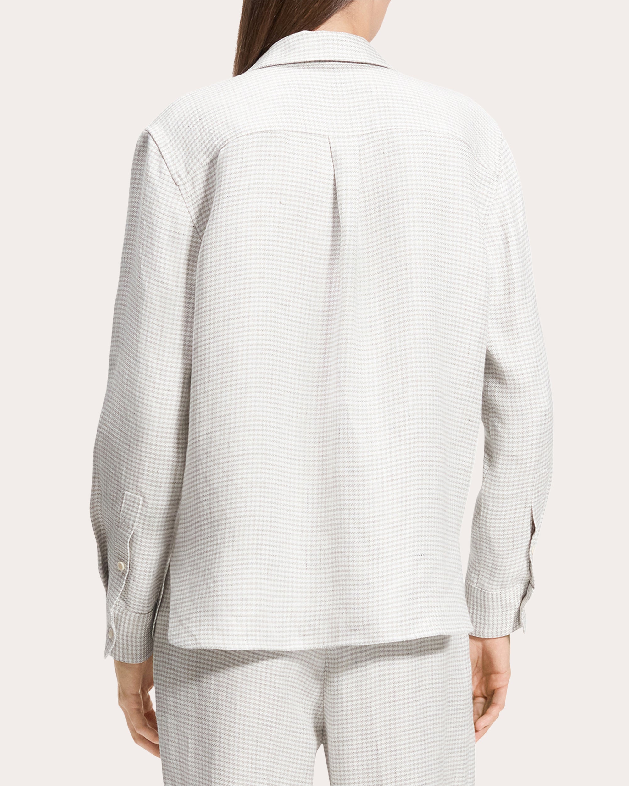 Houndstooth Linen Straight-Fit Button-Up