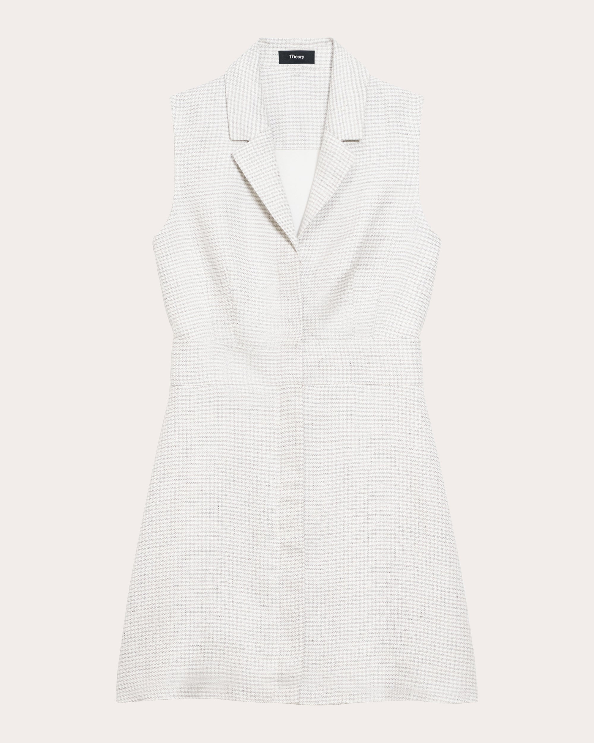 Houndstooth Linen Collared Mini Dress