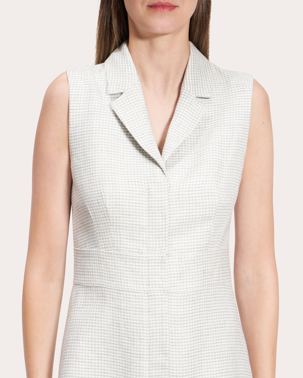 Houndstooth Linen Collared Mini Dress