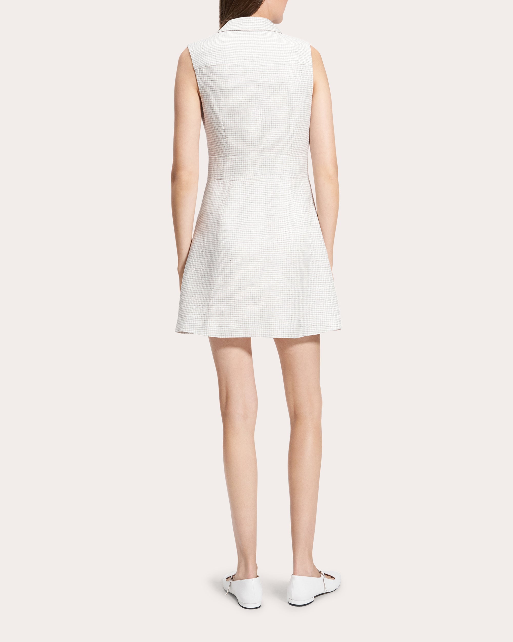 Houndstooth Linen Collared Mini Dress