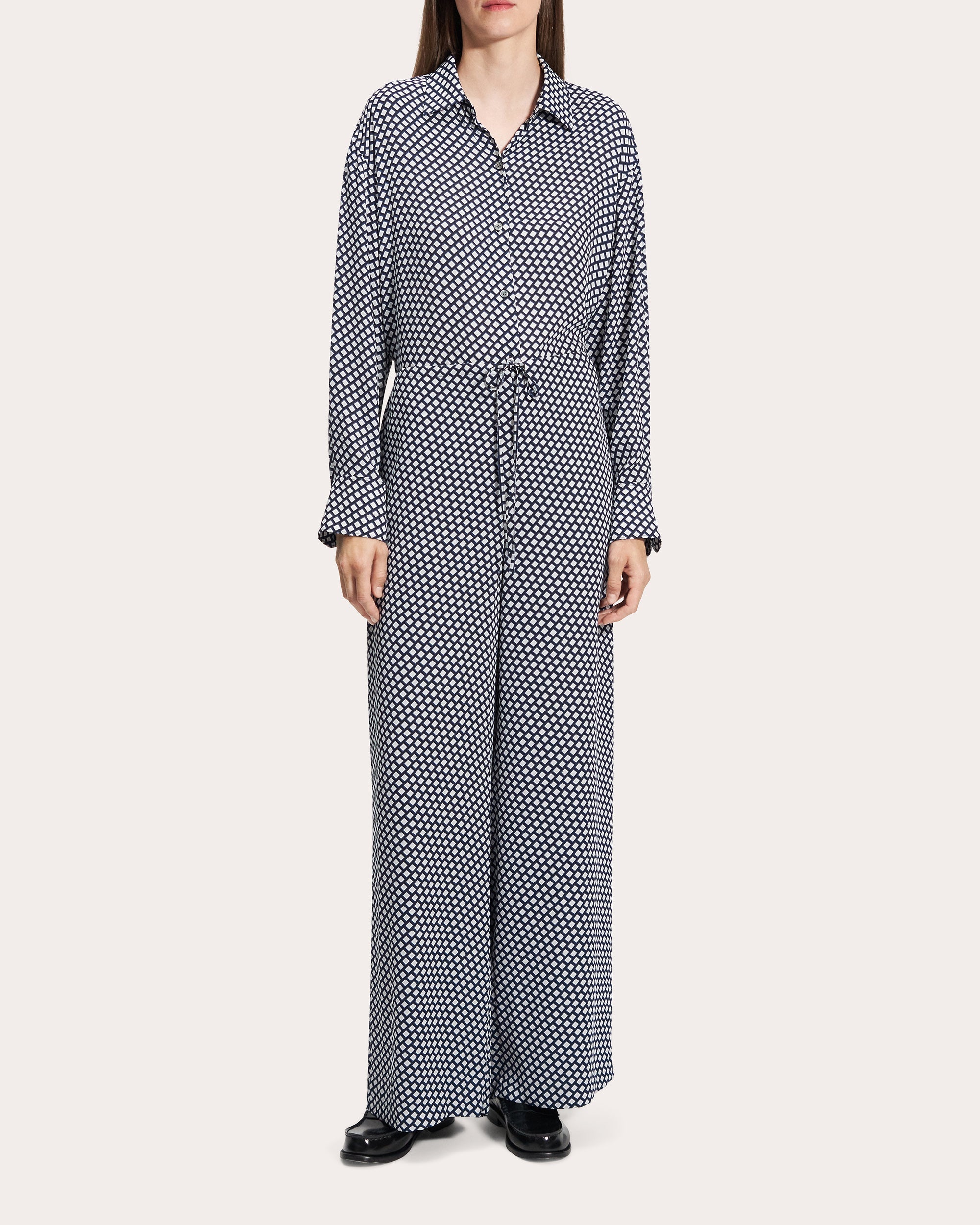 Geometric Drawstring Wide-Leg Pants