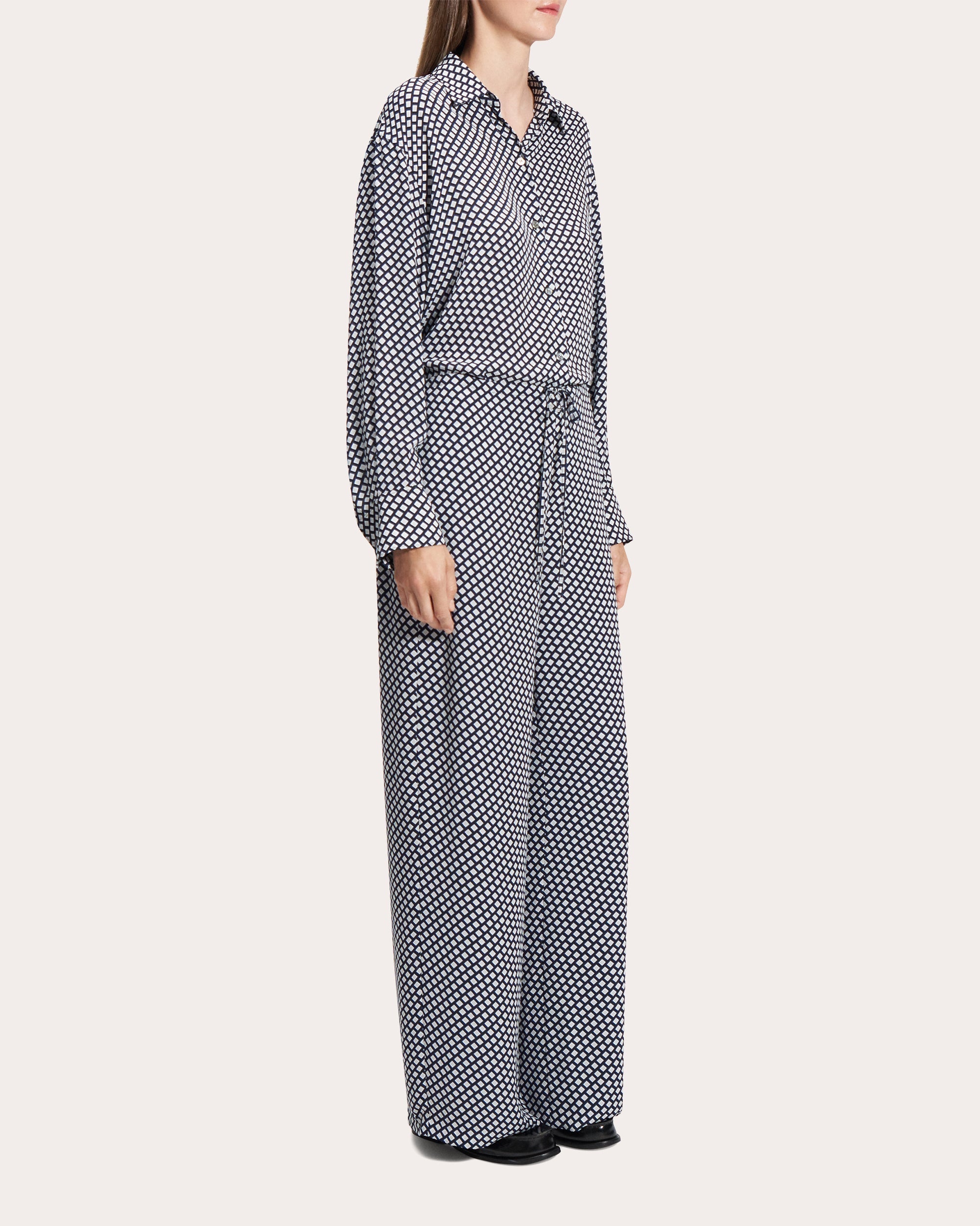 Geometric Drawstring Wide-Leg Pants