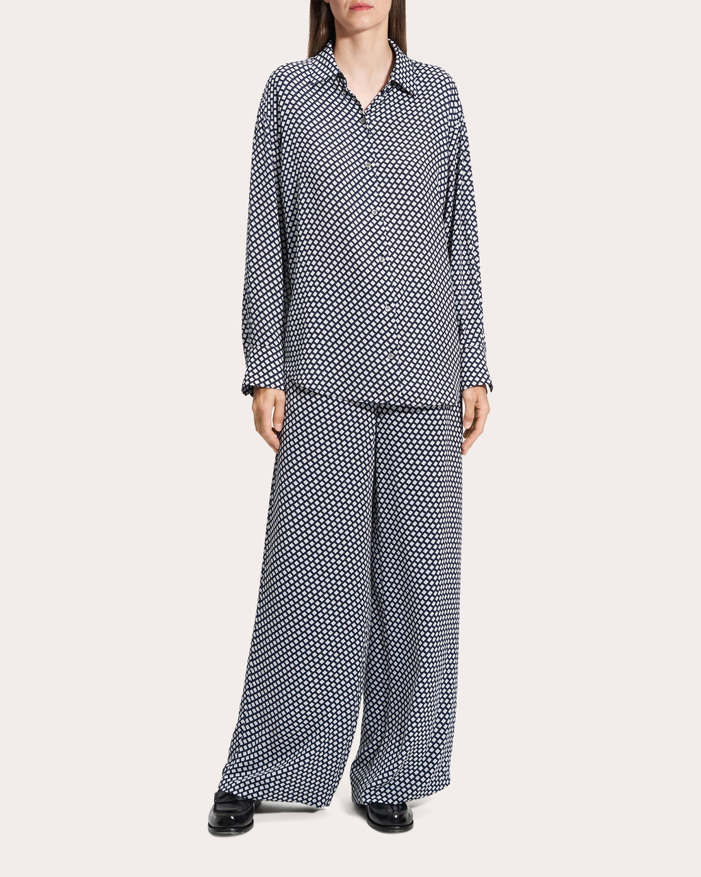 Geometric Button-Up Boyfriend Shirt