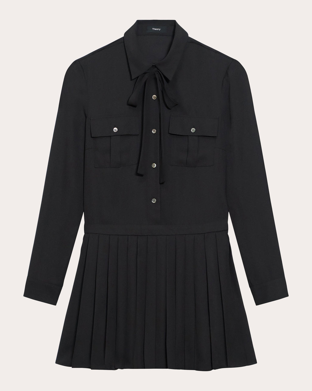 Long-Sleeve Pleated Mini Shirt Dress