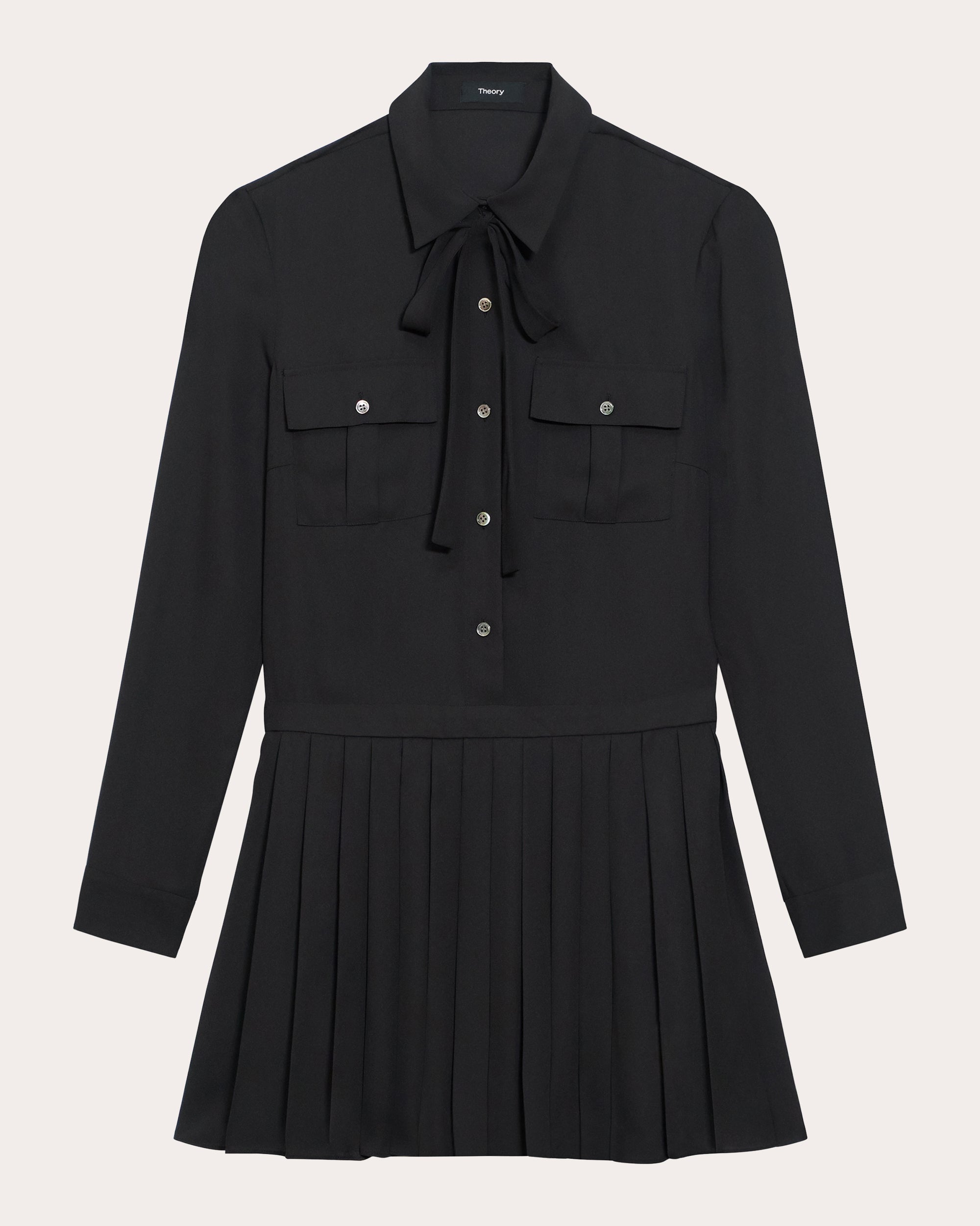 Long-Sleeve Pleated Mini Shirt Dress
