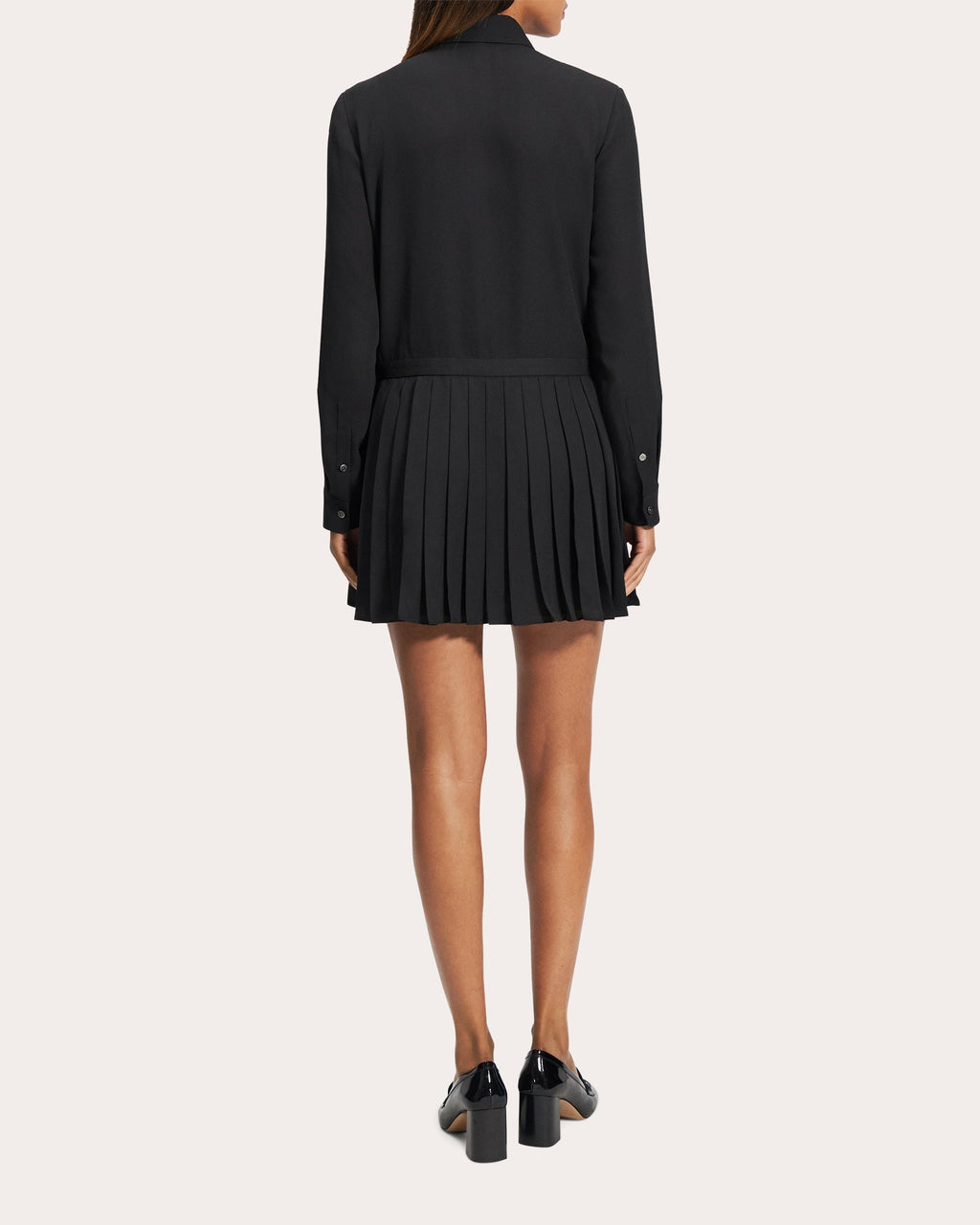 Long-Sleeve Pleated Mini Shirt Dress
