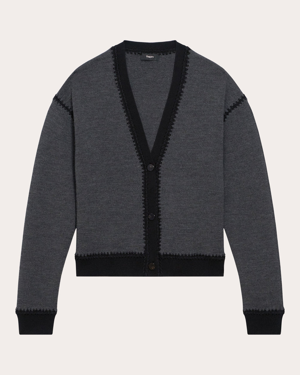 Merino Wool Blanket Stitch Button-Up Cardigan