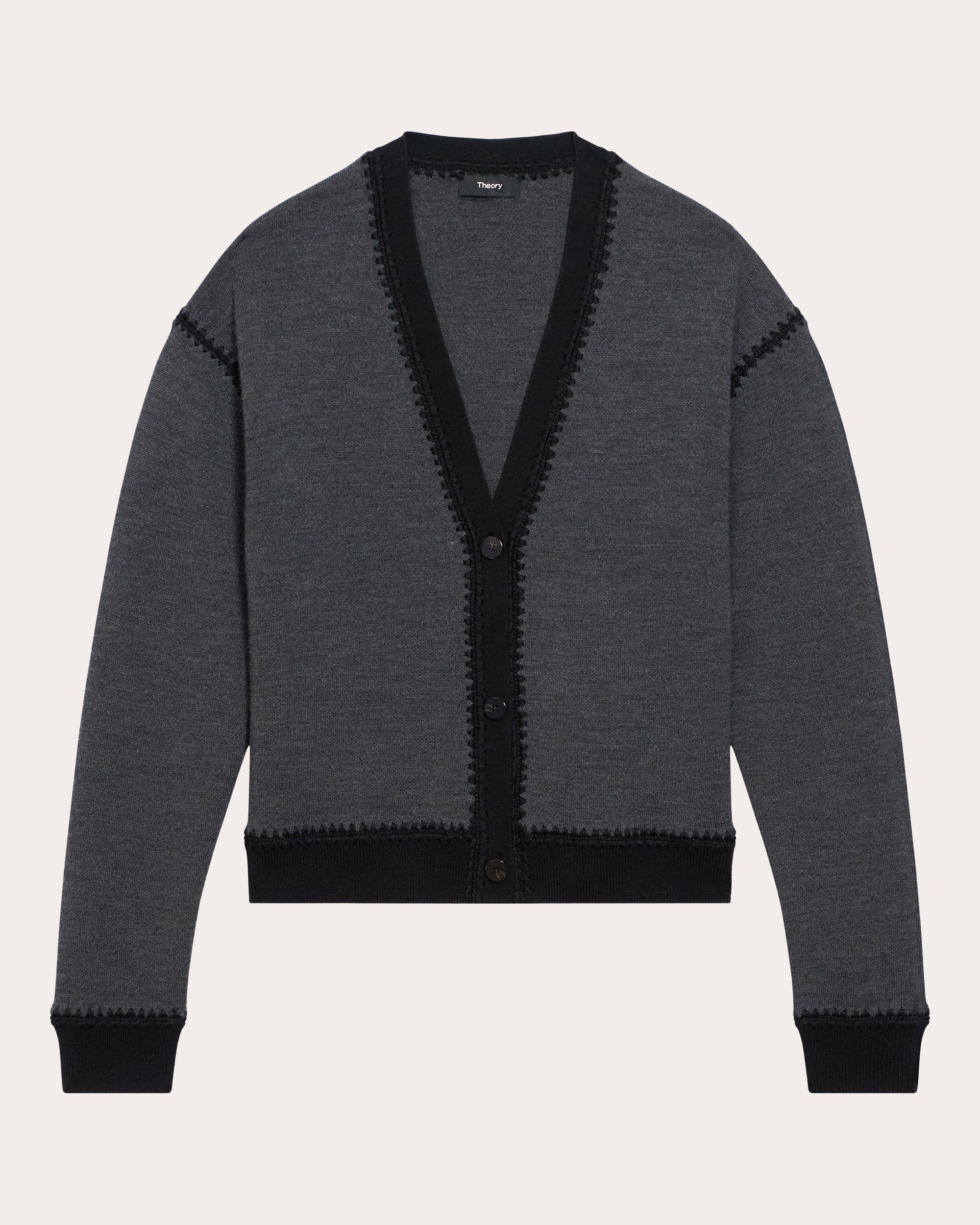 Merino Wool Blanket Stitch Button-Up Cardigan