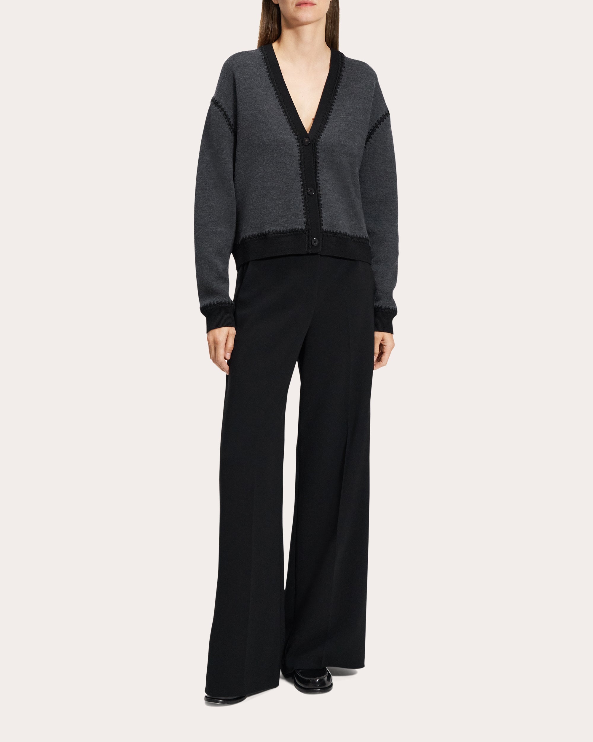 Merino Wool Blanket Stitch Button-Up Cardigan
