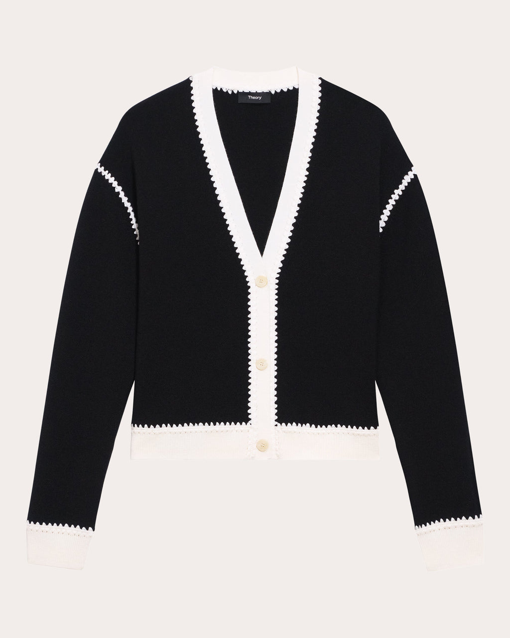 Merino Wool Blanket Stitch Button-Up Cardigan