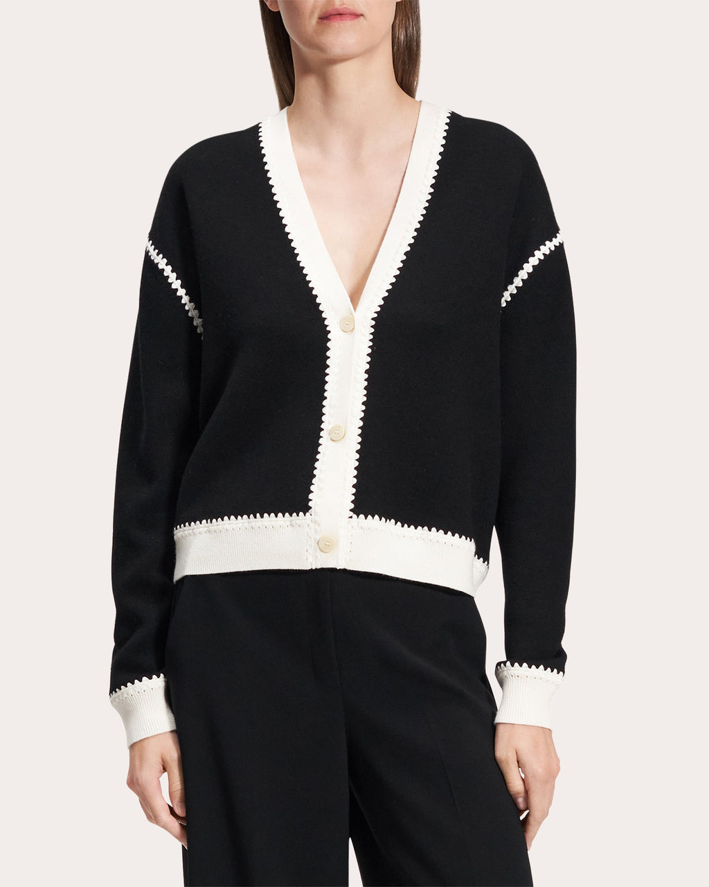 Merino Wool Blanket Stitch Button-Up Cardigan