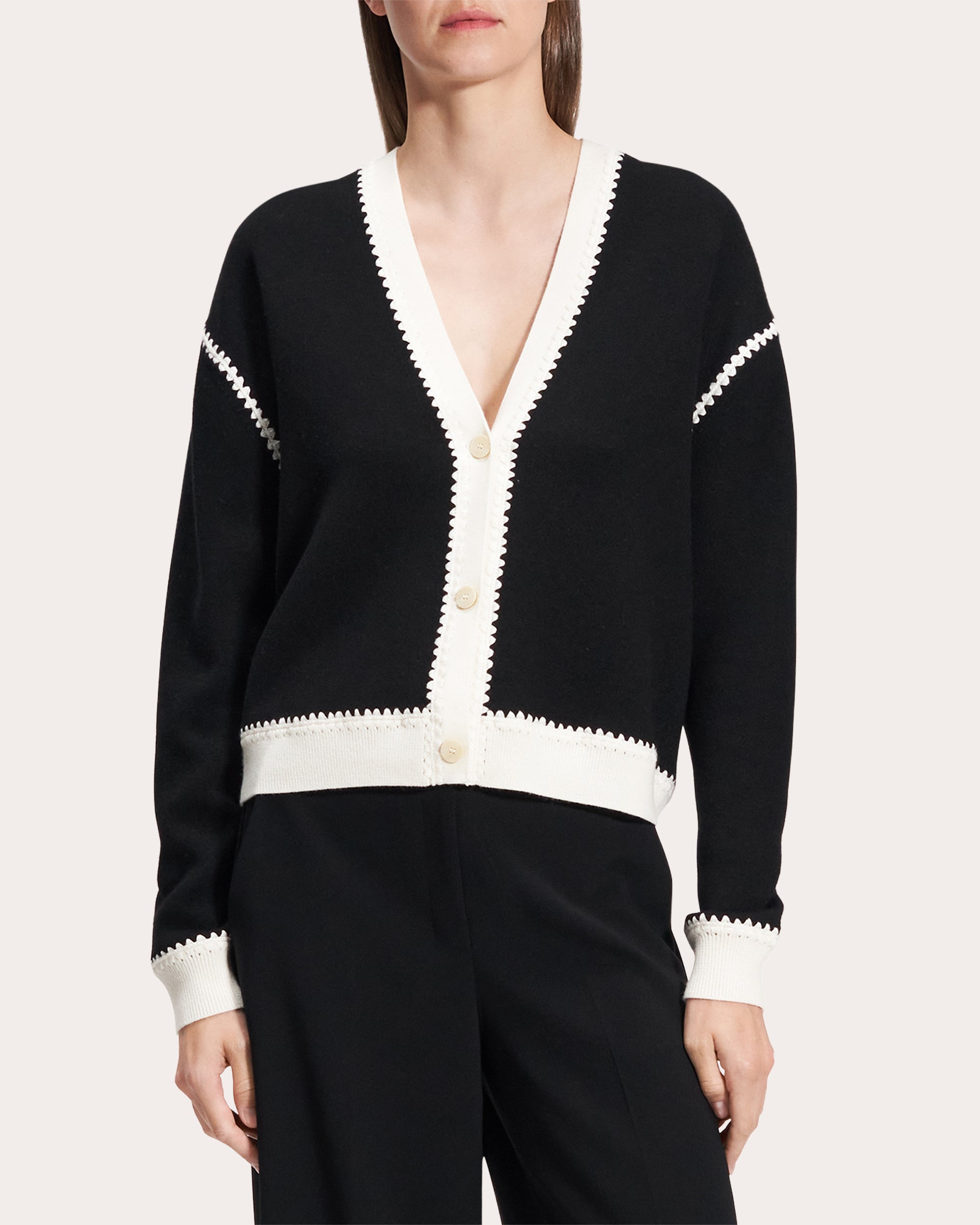 Merino Wool Blanket Stitch Button-Up Cardigan