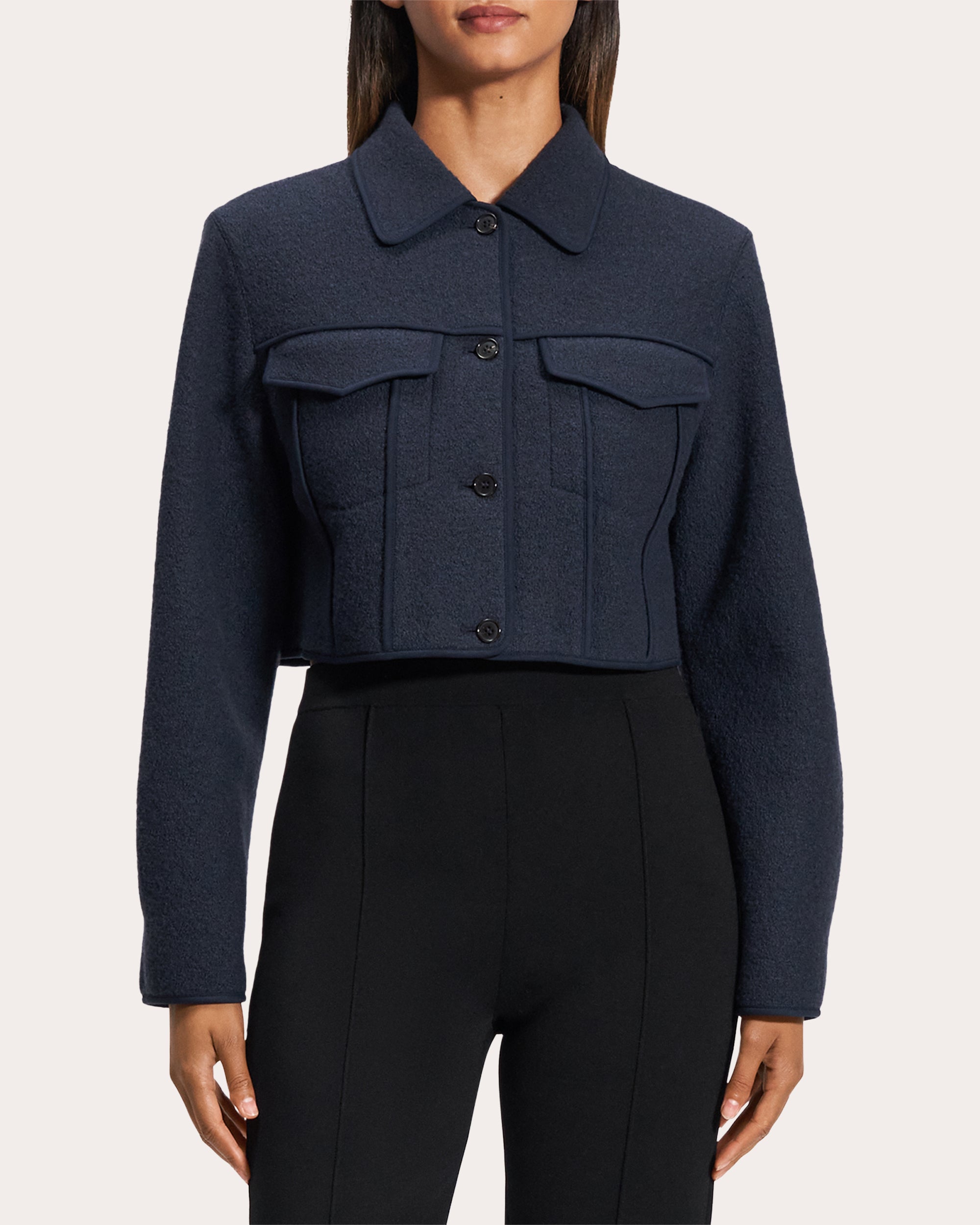 Wool Bouclé Cropped Trucker Jacket
